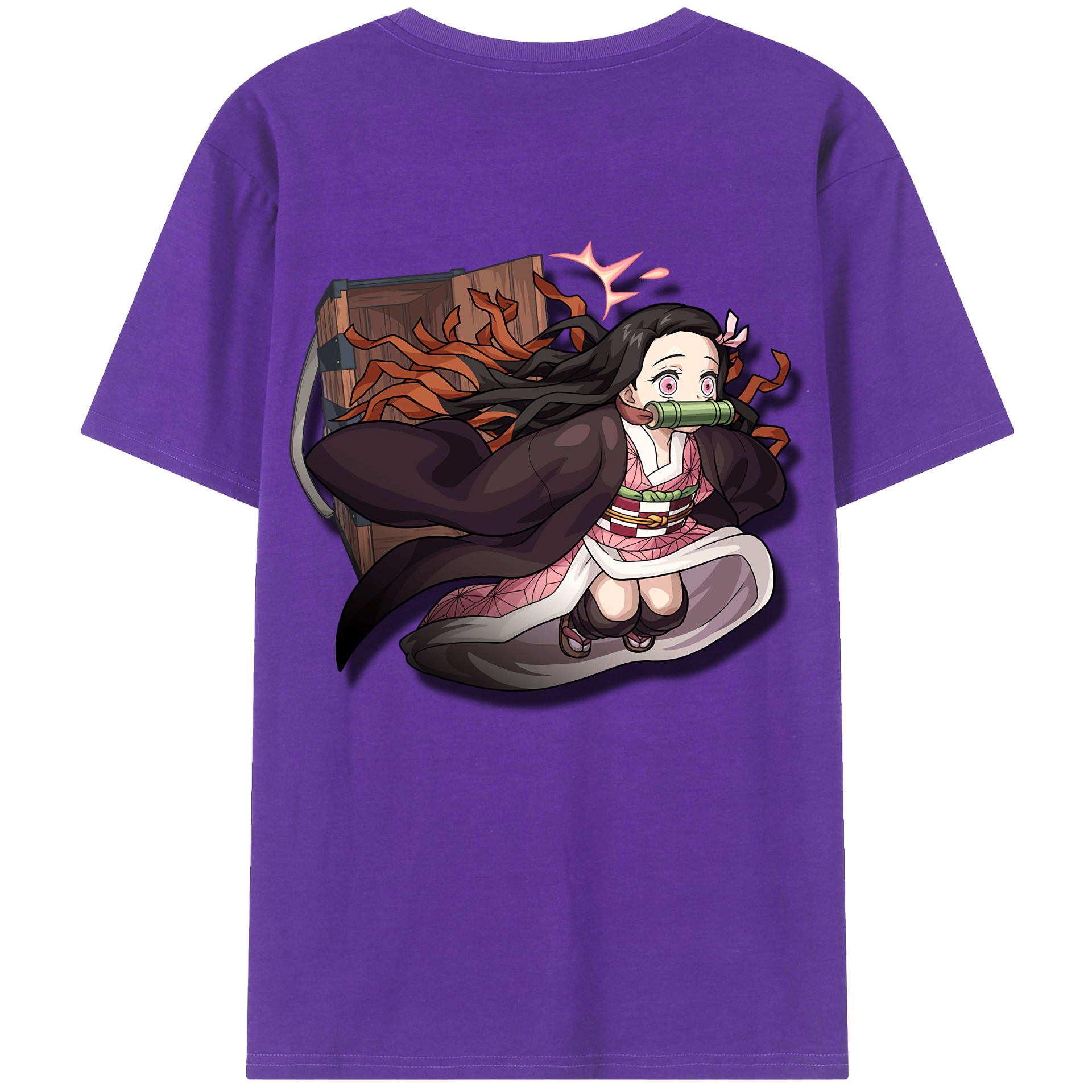（画像用） 鬼滅の刃（きめつのやいば）竈門 禰󠄀豆子／かまど ねずこ Kamado Nezuko 綿100％ メンズ半袖Tシャツ（バックプリント） 通気性
