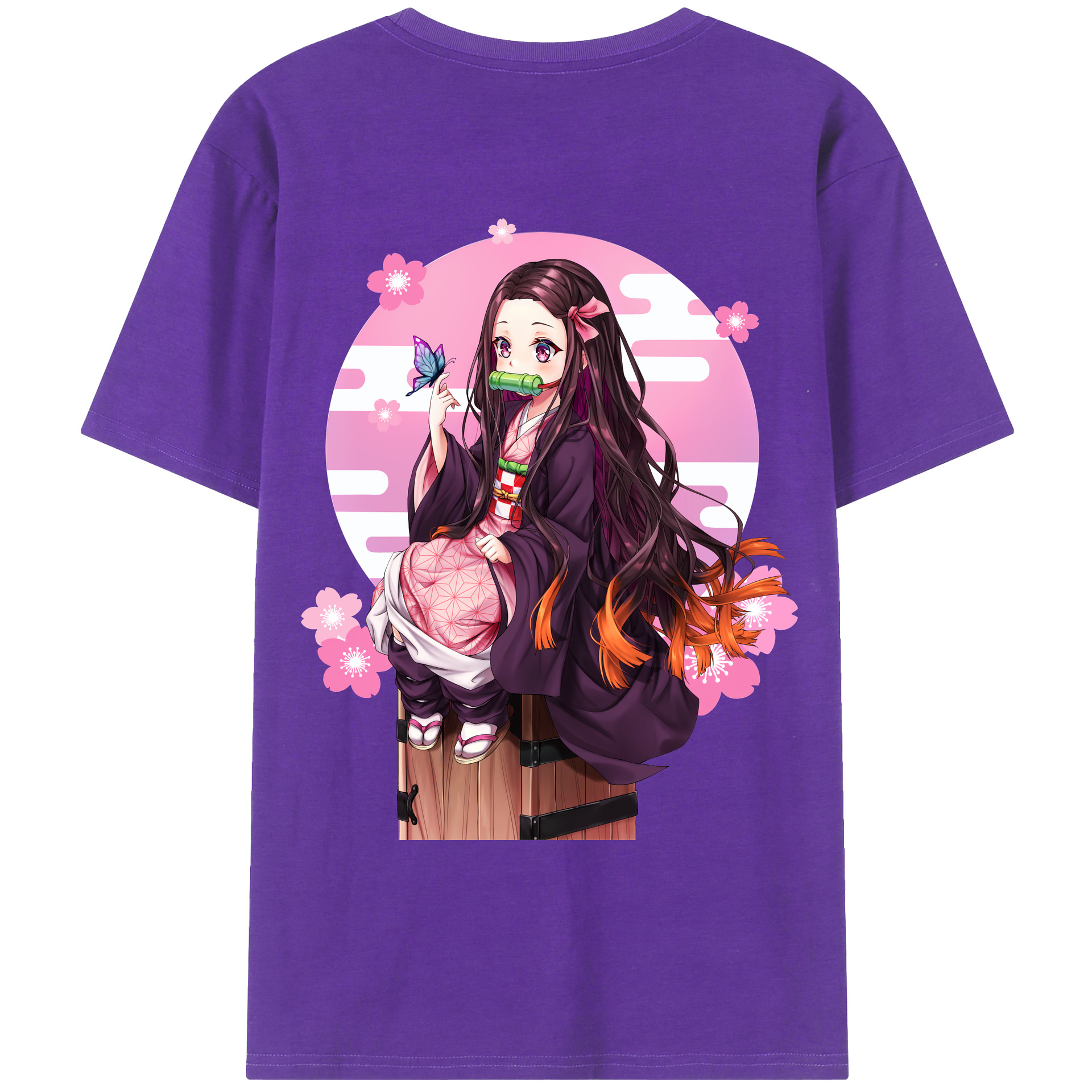 （画像用） 鬼滅の刃（きめつのやいば）竈門 禰󠄀豆子／かまど ねずこ Kamado Nezuko 綿100％ メンズ半袖Tシャツ（バックプリント） 通気性