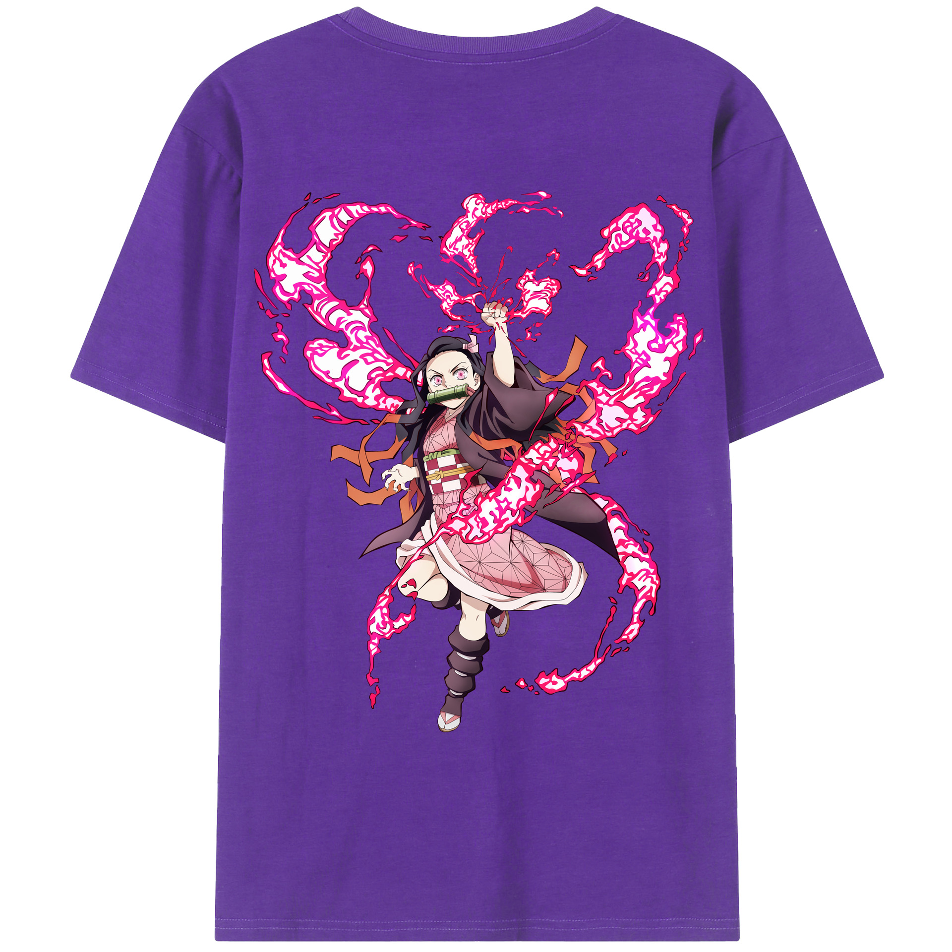 （画像用） 鬼滅の刃（きめつのやいば）竈門 禰󠄀豆子／かまど ねずこ Kamado Nezuko 綿100％ メンズ半袖Tシャツ（バックプリント） 通気性