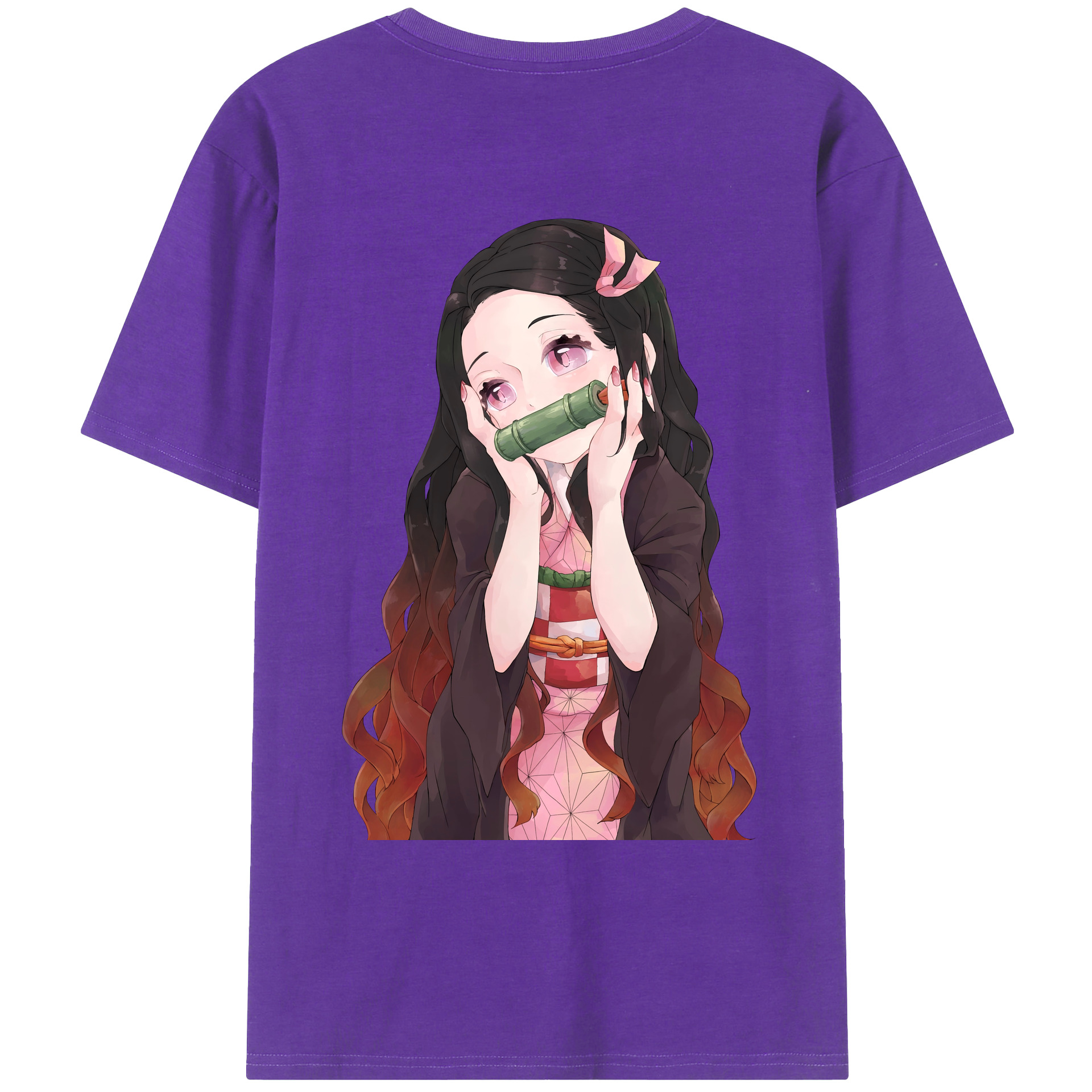 （画像用） 鬼滅の刃（きめつのやいば）竈門 禰󠄀豆子／かまど ねずこ Kamado Nezuko 綿100％ メンズ半袖Tシャツ（バックプリント） 通気性