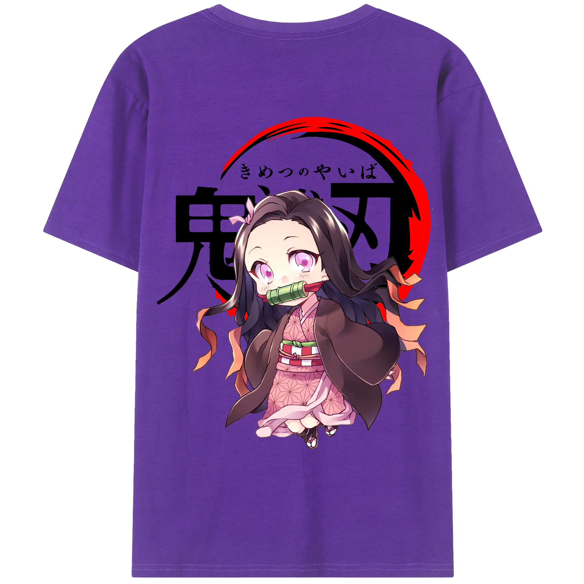 （画像用） 鬼滅の刃（きめつのやいば）竈門 禰󠄀豆子／かまど ねずこ Kamado Nezuko 綿100％ メンズ半袖Tシャツ（バックプリント） 通気性