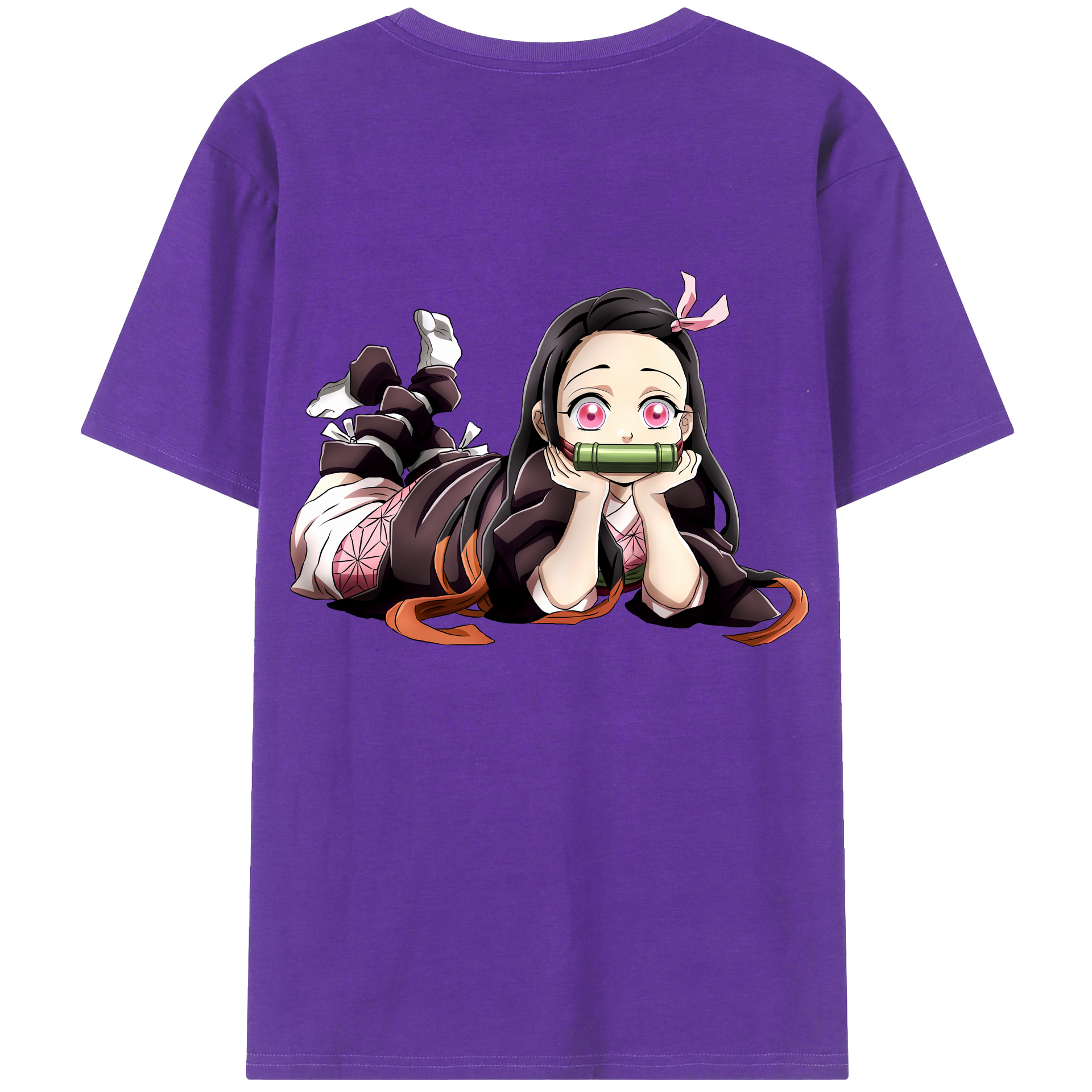 （画像用） 鬼滅の刃（きめつのやいば）竈門 禰󠄀豆子／かまど ねずこ Kamado Nezuko 綿100％ メンズ半袖Tシャツ（バックプリント） 通気性