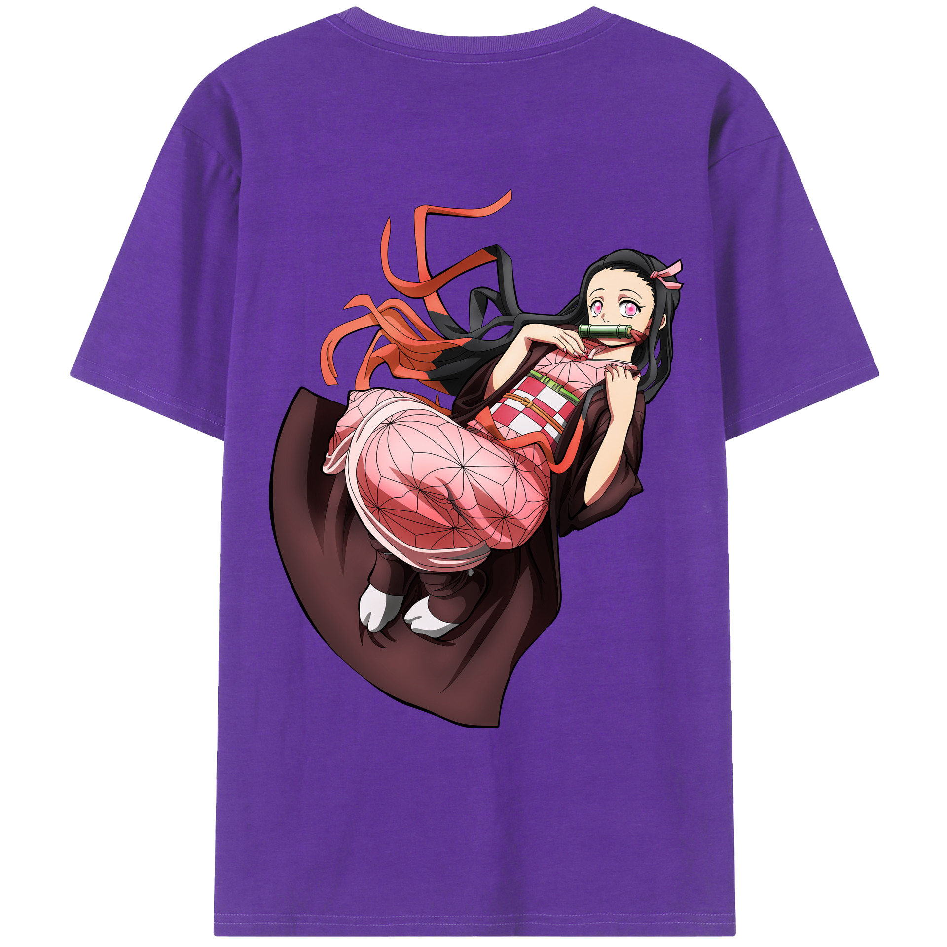 （画像用） 鬼滅の刃（きめつのやいば）竈門 禰󠄀豆子／かまど ねずこ Kamado Nezuko 綿100％ メンズ半袖Tシャツ（バックプリント） 通気性