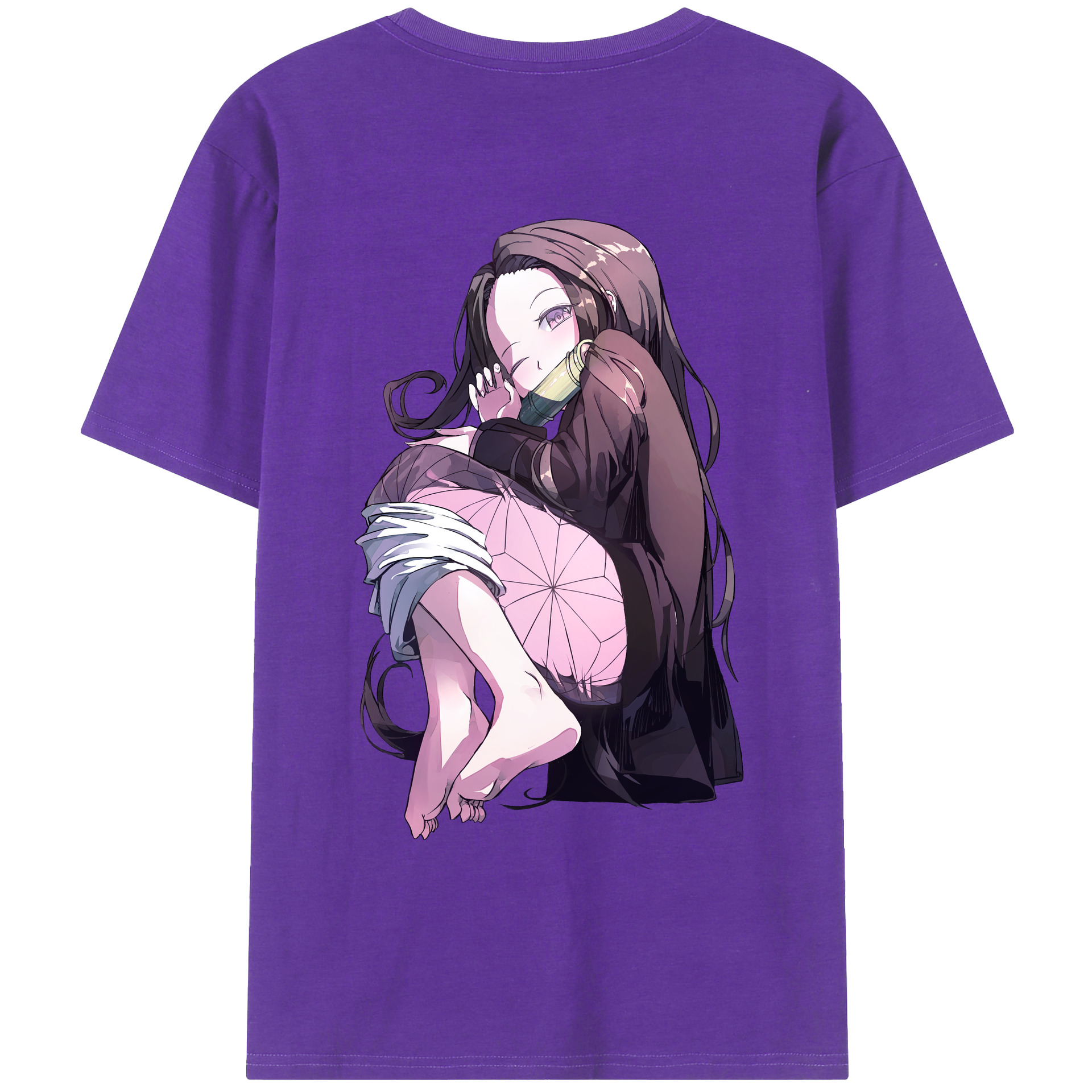 （画像用） 鬼滅の刃（きめつのやいば）竈門 禰󠄀豆子／かまど ねずこ Kamado Nezuko 綿100％ メンズ半袖Tシャツ（バックプリント） 通気性