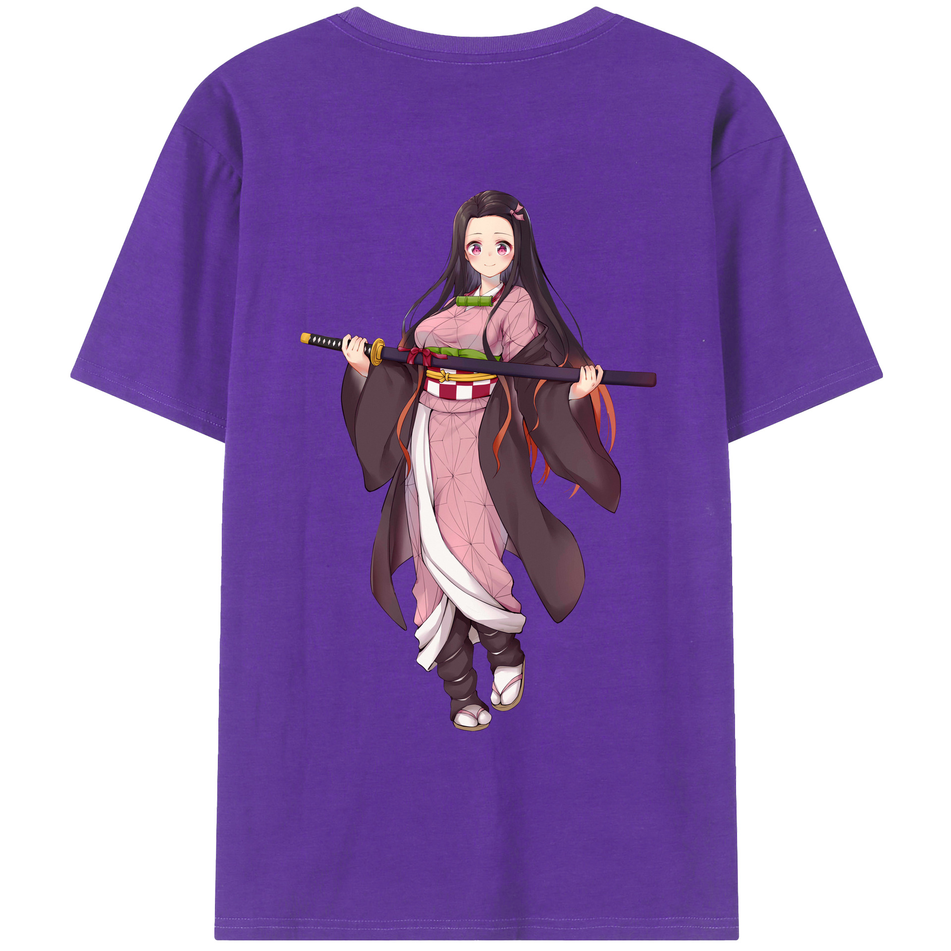 （画像用） 鬼滅の刃（きめつのやいば）竈門 禰󠄀豆子／かまど ねずこ Kamado Nezuko 綿100％ メンズ半袖Tシャツ（バックプリント） 通気性