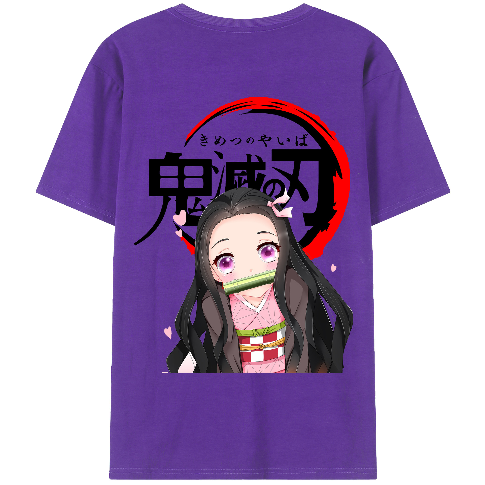 （画像用） 鬼滅の刃（きめつのやいば）竈門 禰󠄀豆子／かまど ねずこ Kamado Nezuko 綿100％ メンズ半袖Tシャツ（バックプリント） 通気性