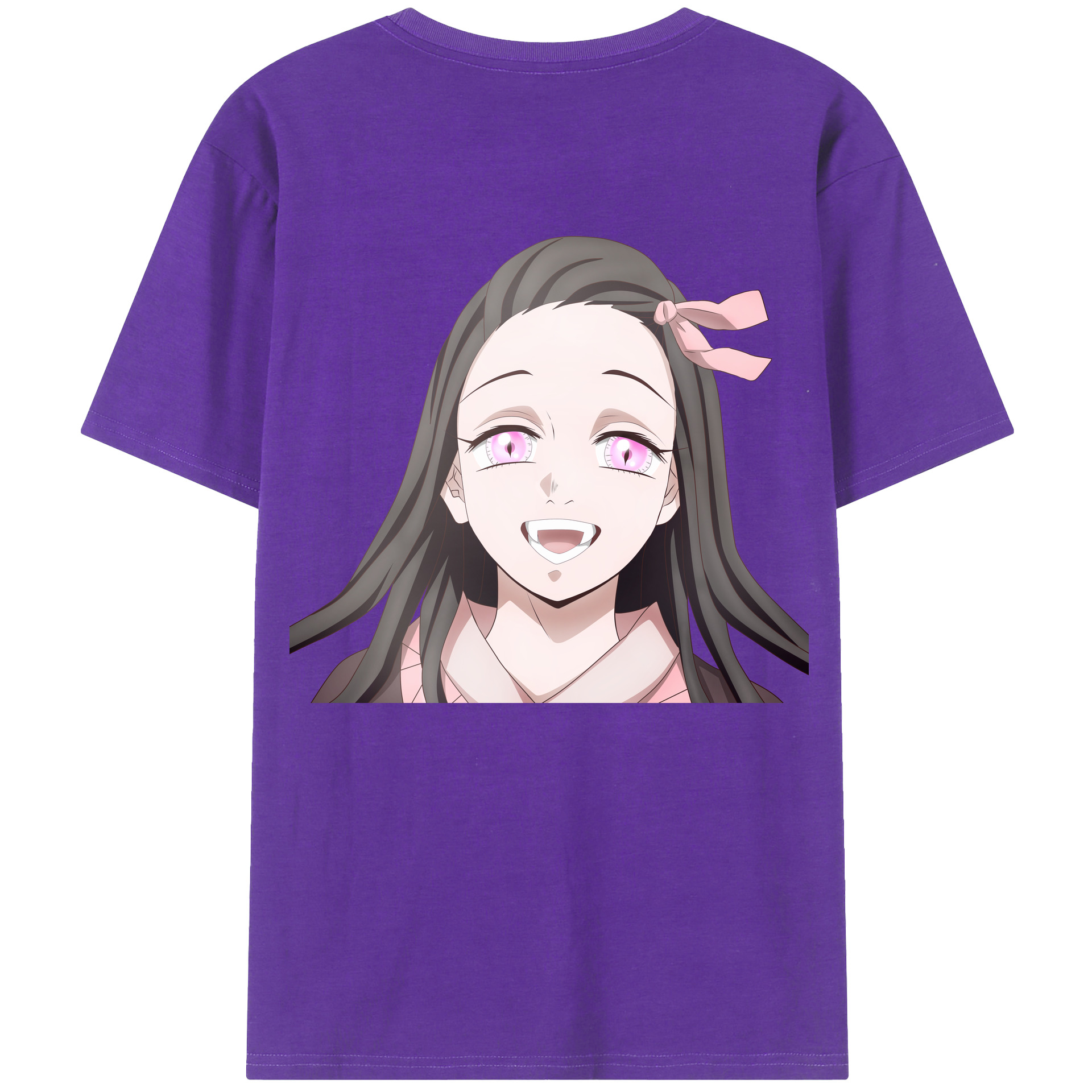 （画像用） 鬼滅の刃（きめつのやいば）竈門 禰󠄀豆子／かまど ねずこ Kamado Nezuko 綿100％ メンズ半袖Tシャツ（バックプリント） 通気性