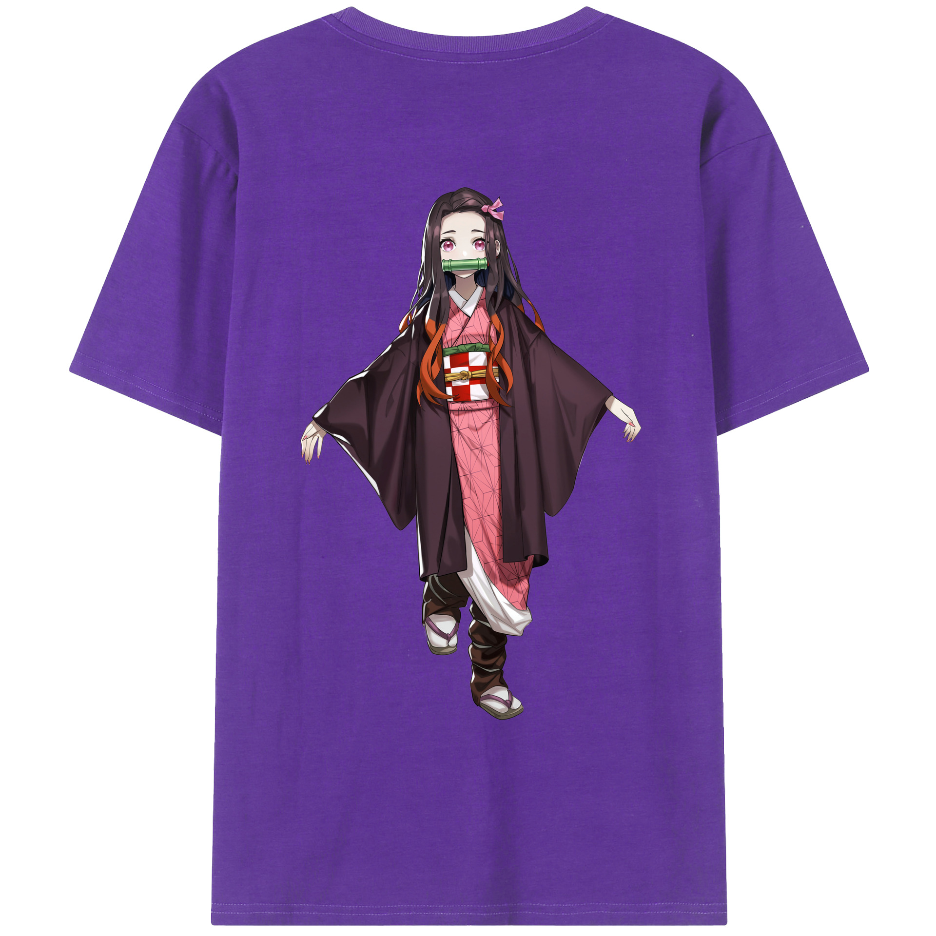（画像用） 鬼滅の刃（きめつのやいば）竈門 禰󠄀豆子／かまど ねずこ Kamado Nezuko 綿100％ メンズ半袖Tシャツ（バックプリント） 通気性