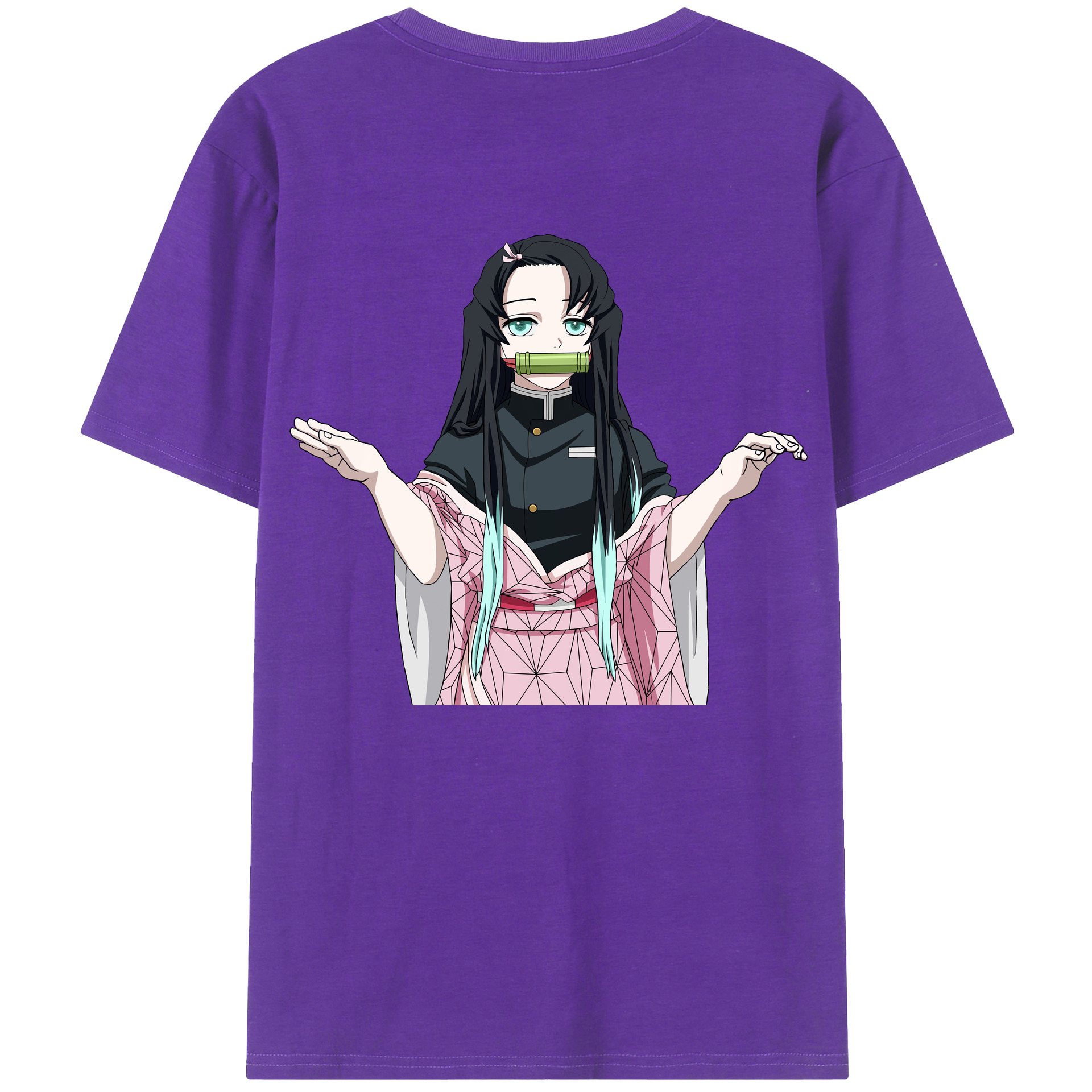 （画像用） 鬼滅の刃（きめつのやいば）竈門 禰󠄀豆子／かまど ねずこ Kamado Nezuko 綿100％ メンズ半袖Tシャツ（バックプリント） 通気性