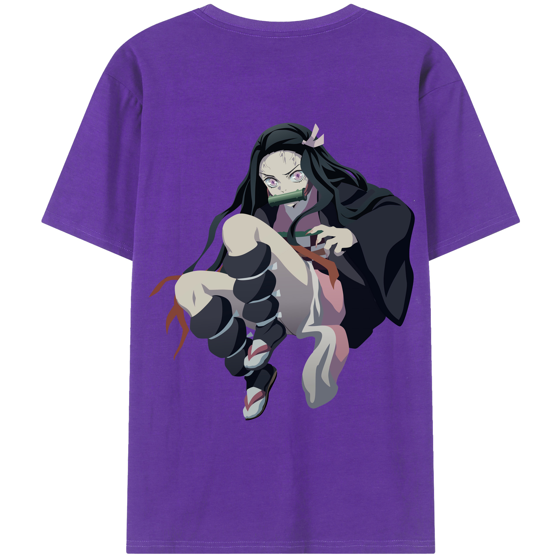 （画像用） 鬼滅の刃（きめつのやいば）竈門 禰󠄀豆子／かまど ねずこ Kamado Nezuko 綿100％ メンズ半袖Tシャツ（バックプリント） 通気性