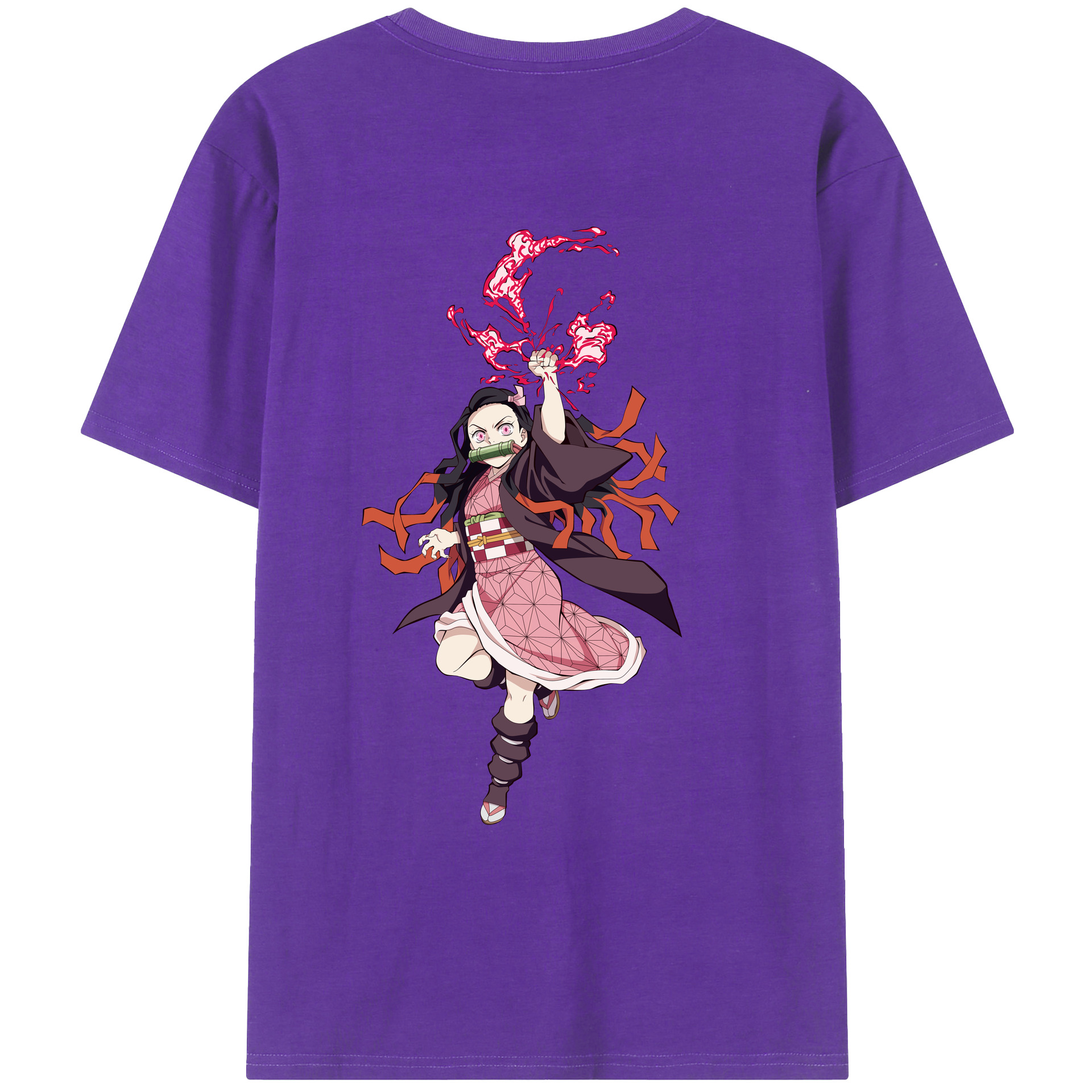 （画像用） 鬼滅の刃（きめつのやいば）竈門 禰󠄀豆子／かまど ねずこ Kamado Nezuko 綿100％ メンズ半袖Tシャツ（バックプリント） 通気性
