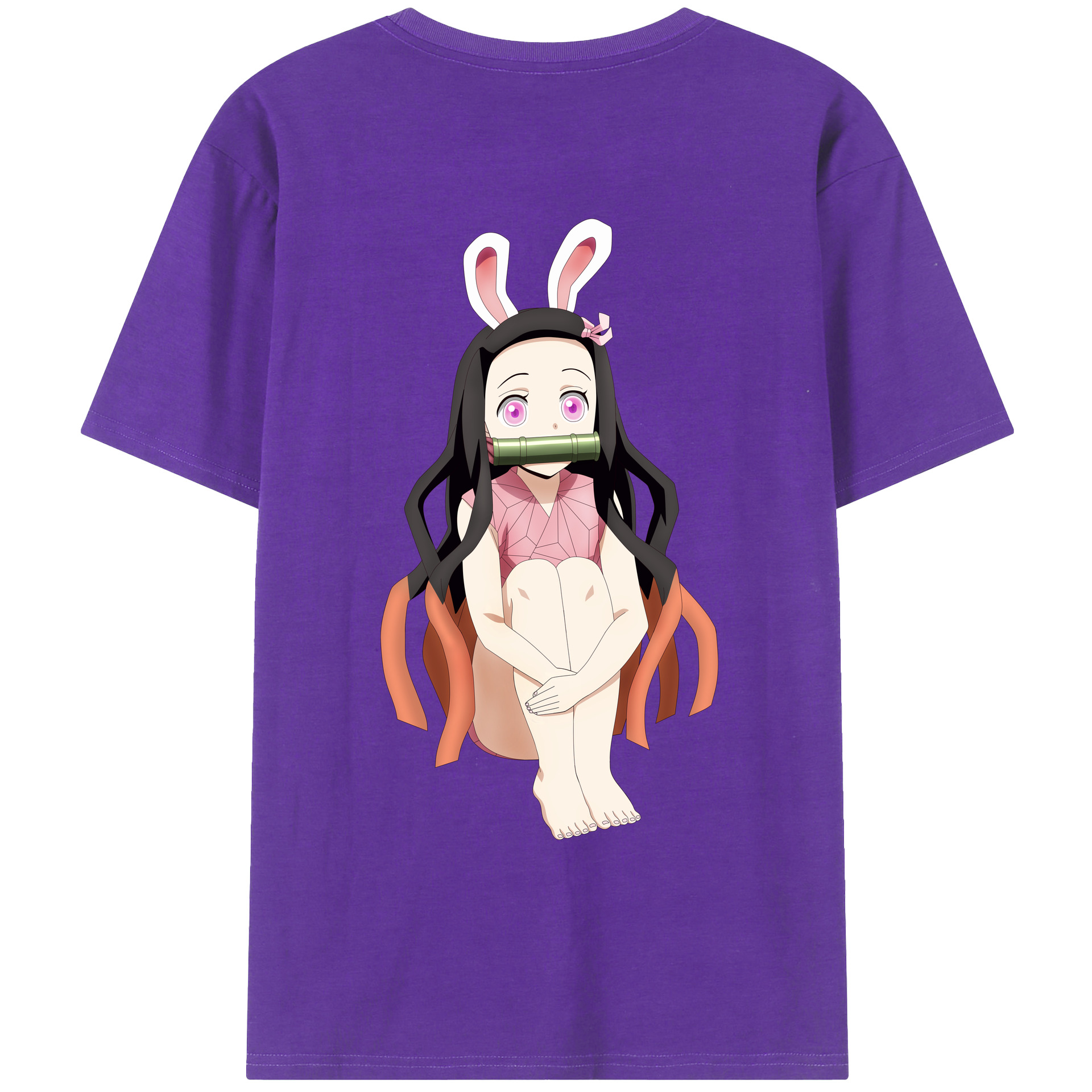 （画像用） 鬼滅の刃（きめつのやいば）竈門 禰󠄀豆子／かまど ねずこ Kamado Nezuko 綿100％ メンズ半袖Tシャツ（バックプリント） 通気性