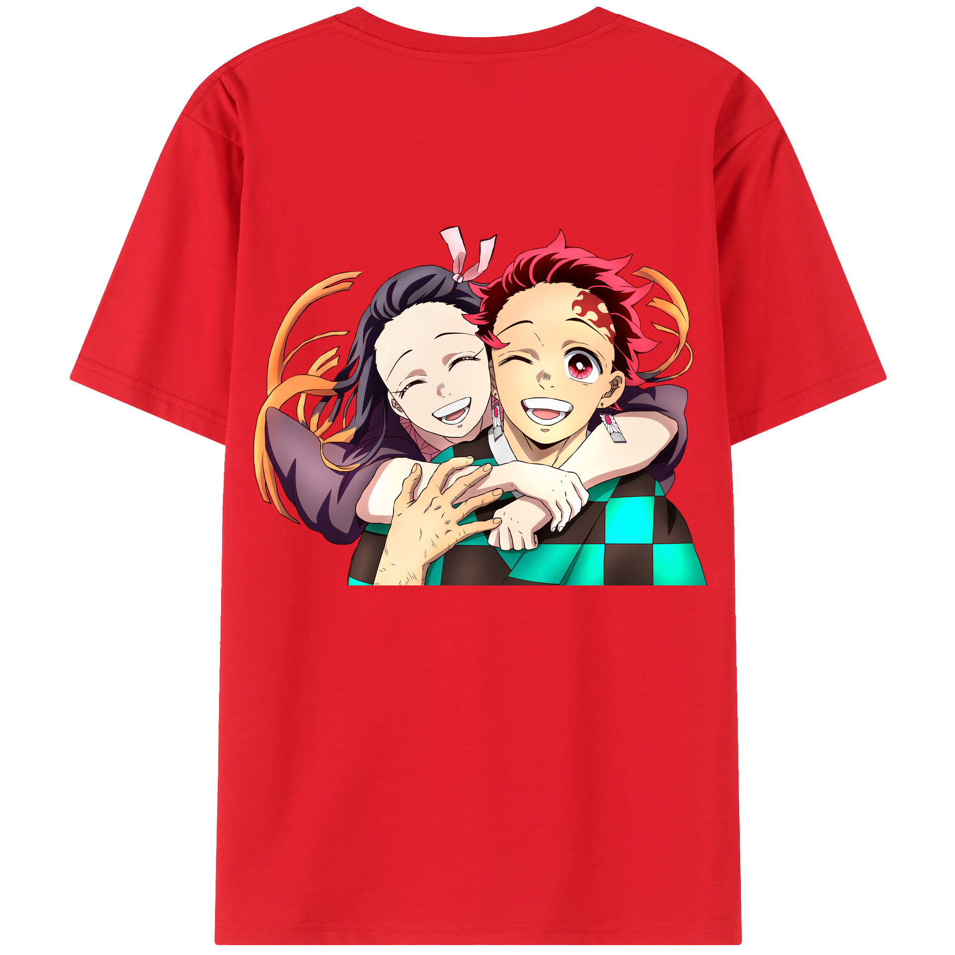 （画像用） 鬼滅の刃（きめつのやいば）竈門 禰󠄀豆子／かまど ねずこ Kamado Nezuko 綿100％ メンズ半袖Tシャツ（バックプリント） 通気性