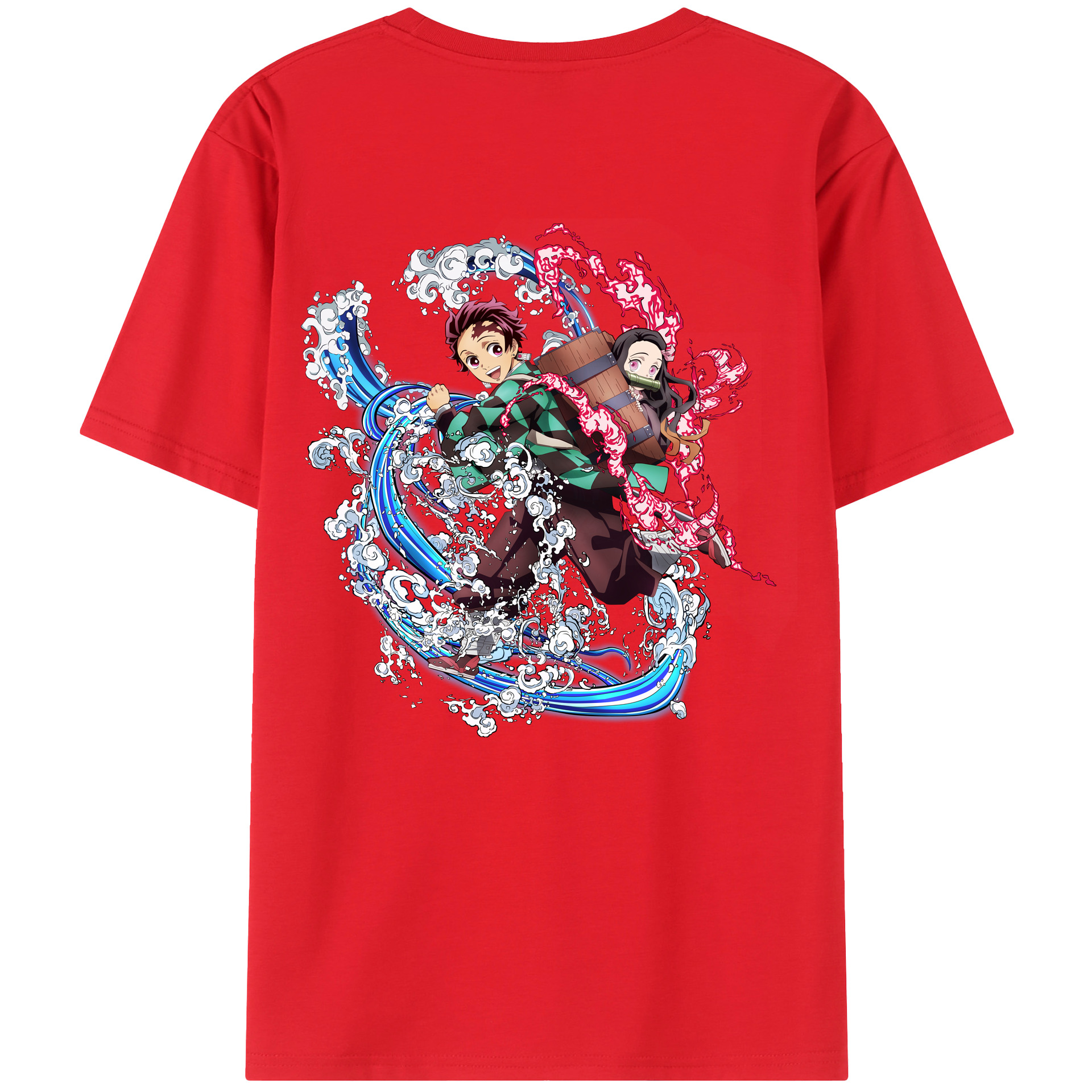 （画像用） 鬼滅の刃（きめつのやいば）竈門 禰󠄀豆子／かまど ねずこ Kamado Nezuko 綿100％ メンズ半袖Tシャツ（バックプリント） 通気性