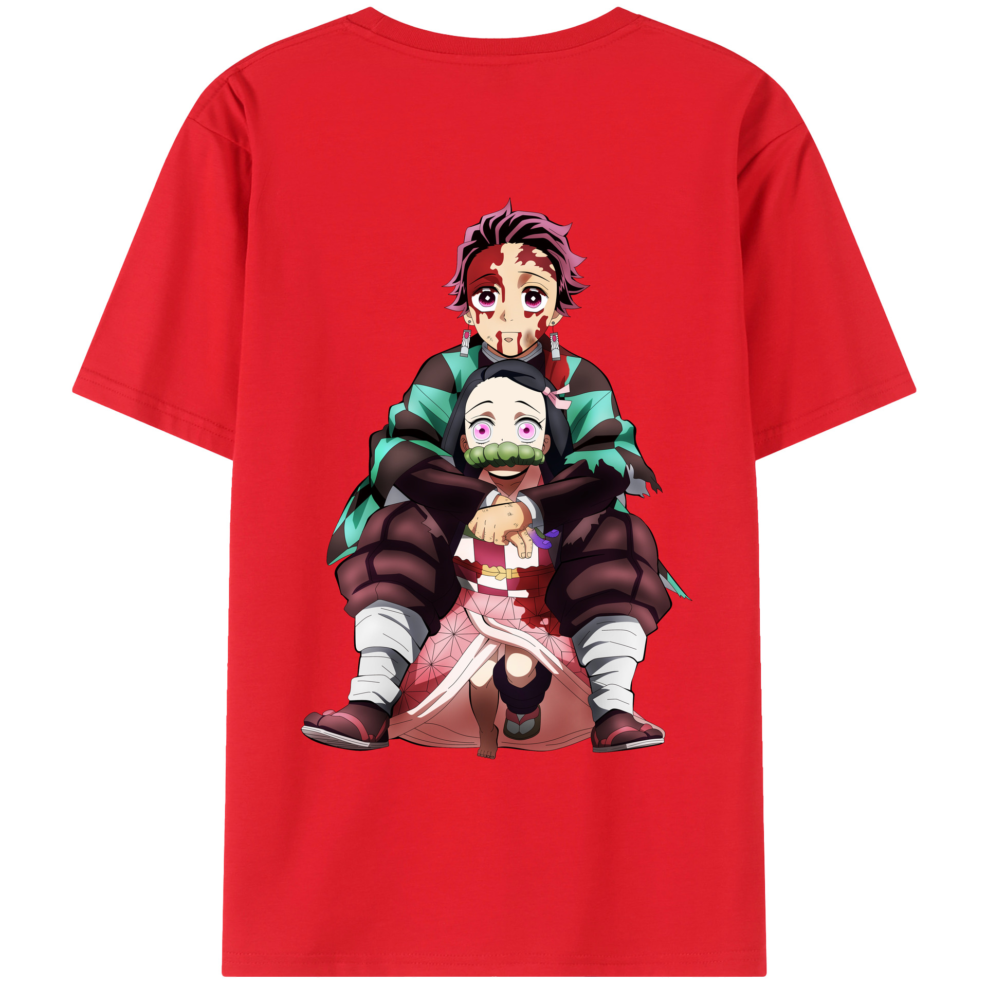 （画像用） 鬼滅の刃（きめつのやいば）竈門 禰󠄀豆子／かまど ねずこ Kamado Nezuko 綿100％ メンズ半袖Tシャツ（バックプリント） 通気性