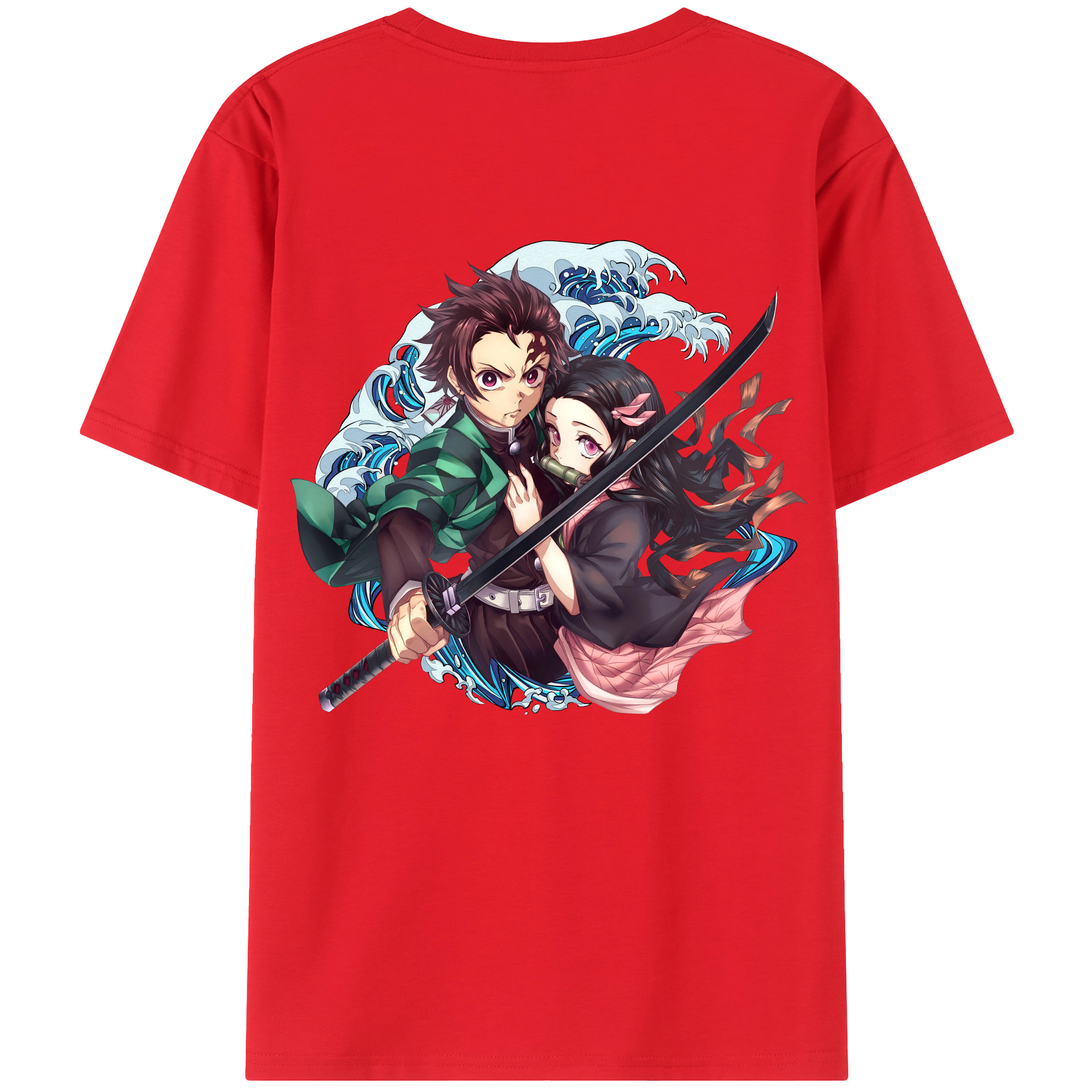 （画像用） 鬼滅の刃（きめつのやいば）竈門 禰󠄀豆子／かまど ねずこ Kamado Nezuko 綿100％ メンズ半袖Tシャツ（バックプリント） 通気性