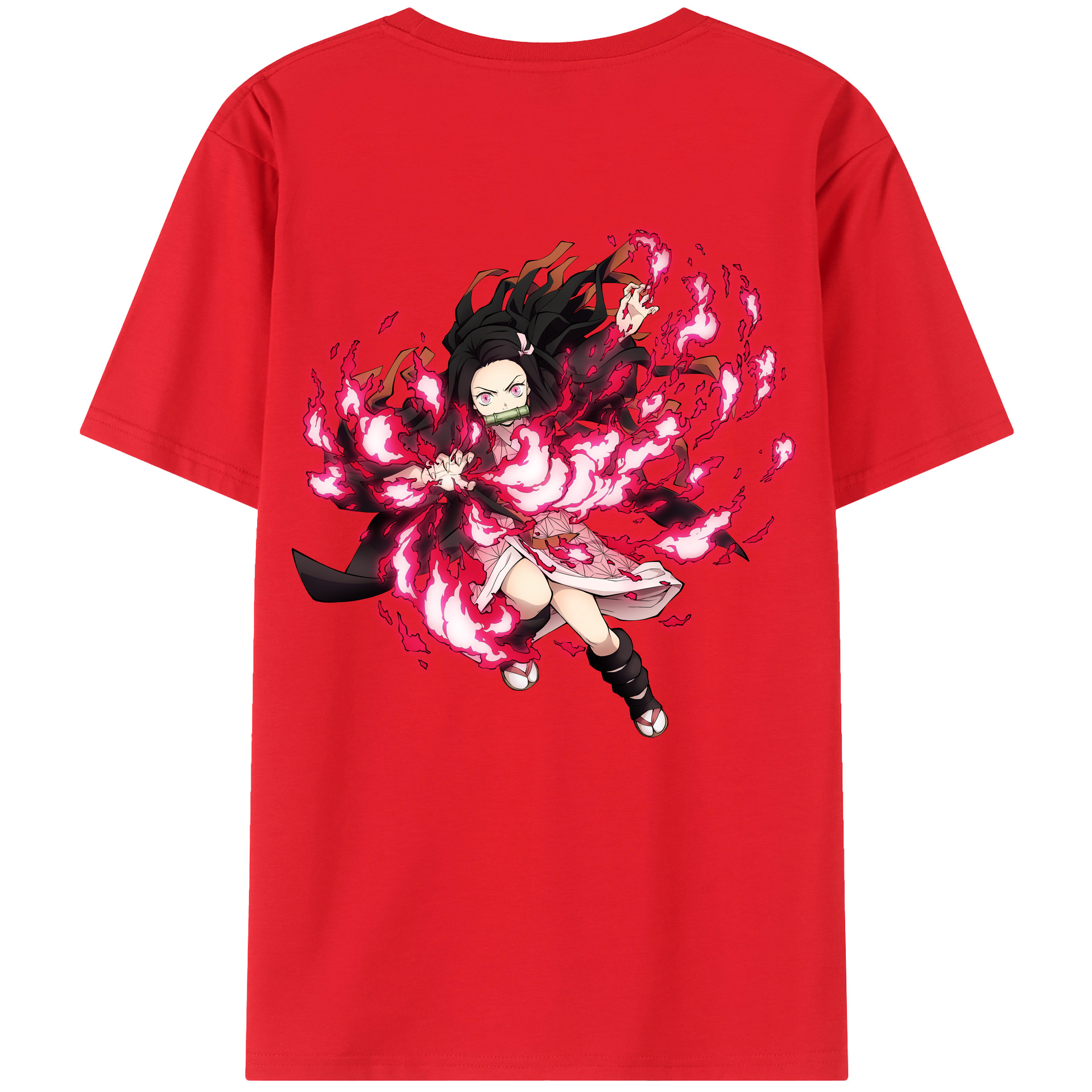 （画像用） 鬼滅の刃（きめつのやいば）竈門 禰󠄀豆子／かまど ねずこ Kamado Nezuko 綿100％ メンズ半袖Tシャツ（バックプリント） 通気性