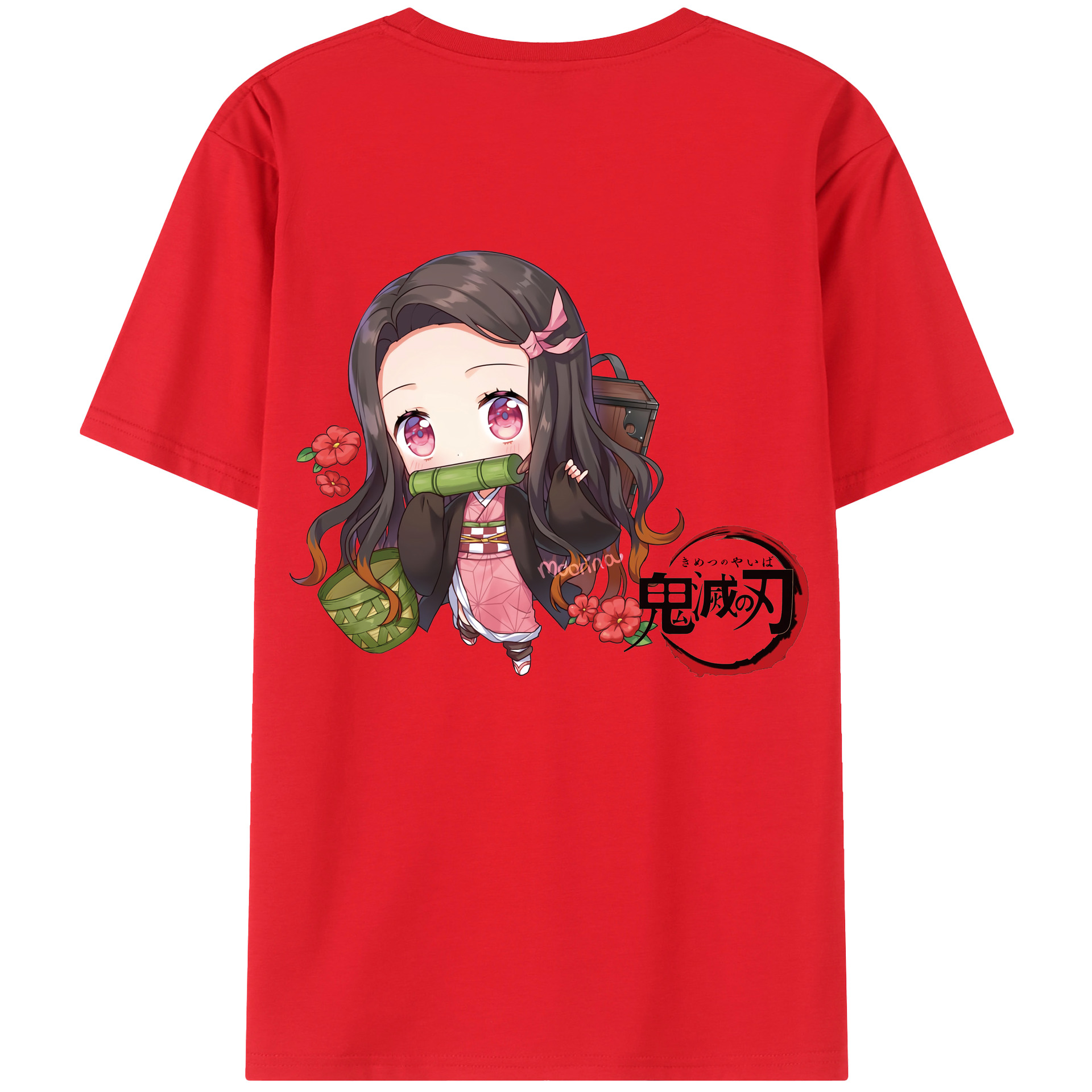 （画像用） 鬼滅の刃（きめつのやいば）竈門 禰󠄀豆子／かまど ねずこ Kamado Nezuko 綿100％ メンズ半袖Tシャツ（バックプリント） 通気性