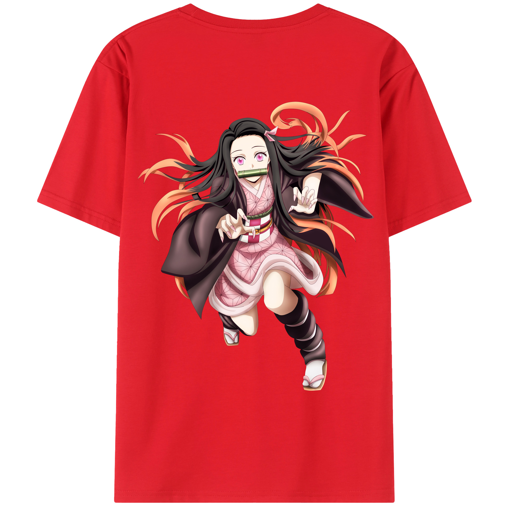 （画像用） 鬼滅の刃（きめつのやいば）竈門 禰󠄀豆子／かまど ねずこ Kamado Nezuko 綿100％ メンズ半袖Tシャツ（バックプリント） 通気性