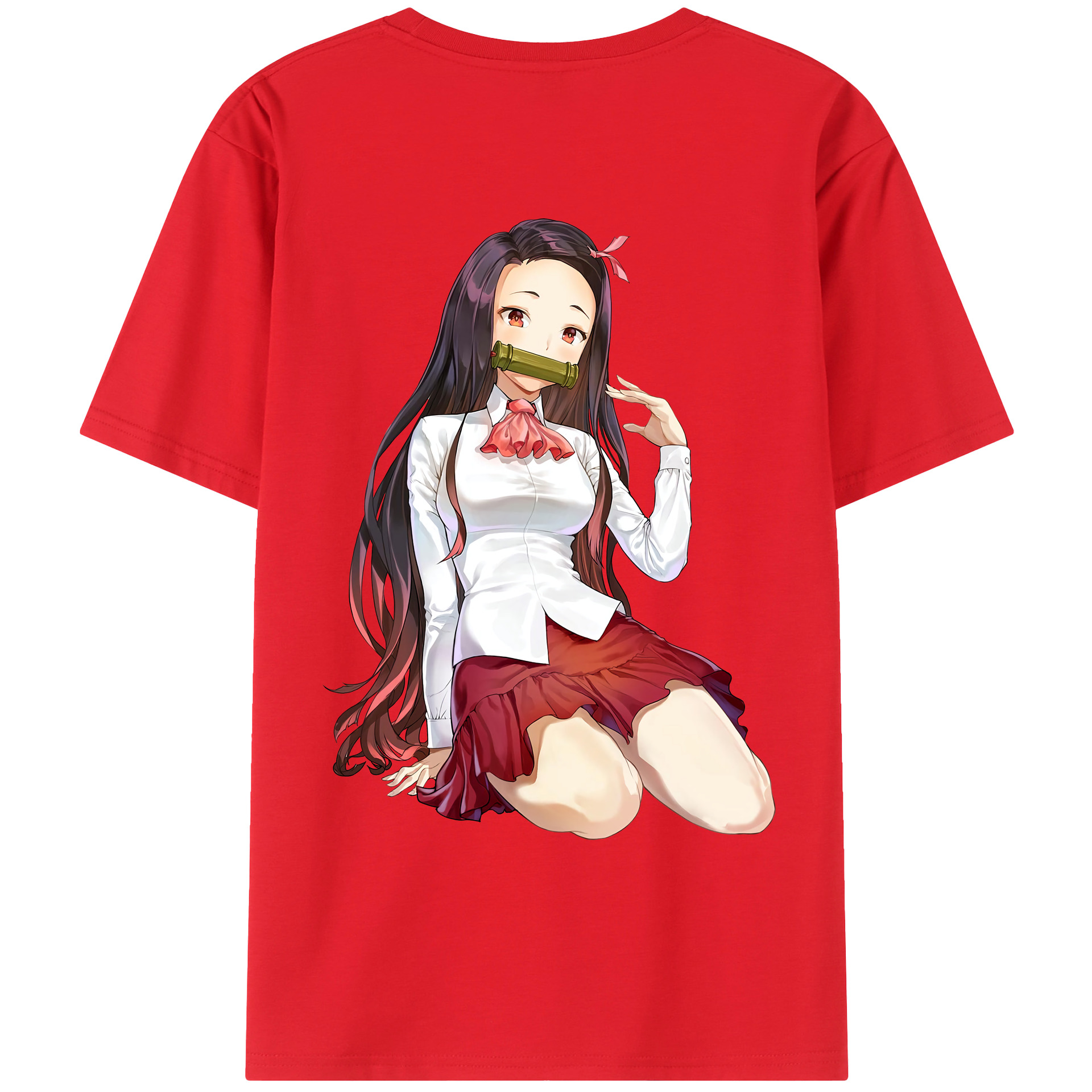 （画像用） 鬼滅の刃（きめつのやいば）竈門 禰󠄀豆子／かまど ねずこ Kamado Nezuko 綿100％ メンズ半袖Tシャツ（バックプリント） 通気性