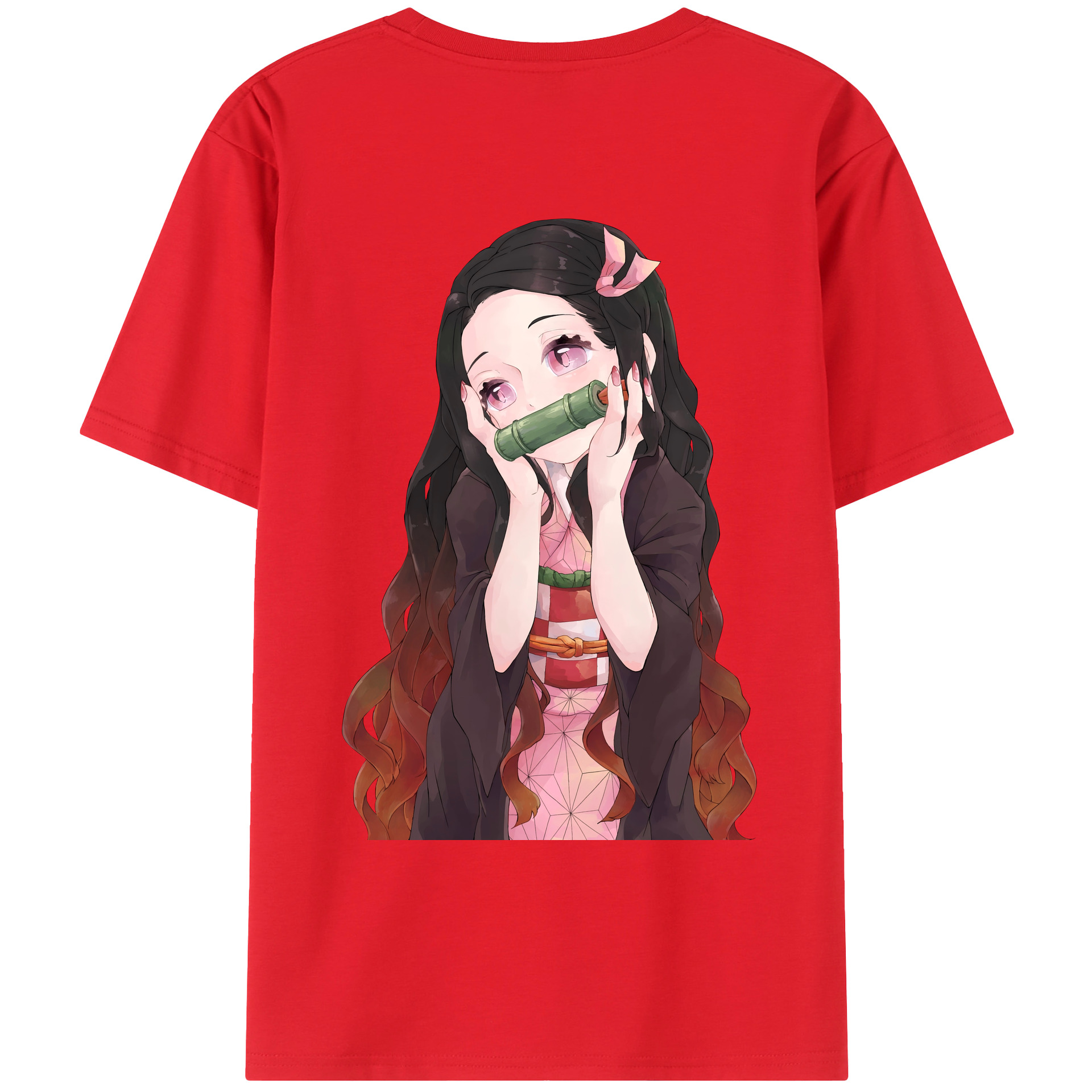 （画像用） 鬼滅の刃（きめつのやいば）竈門 禰󠄀豆子／かまど ねずこ Kamado Nezuko 綿100％ メンズ半袖Tシャツ（バックプリント） 通気性