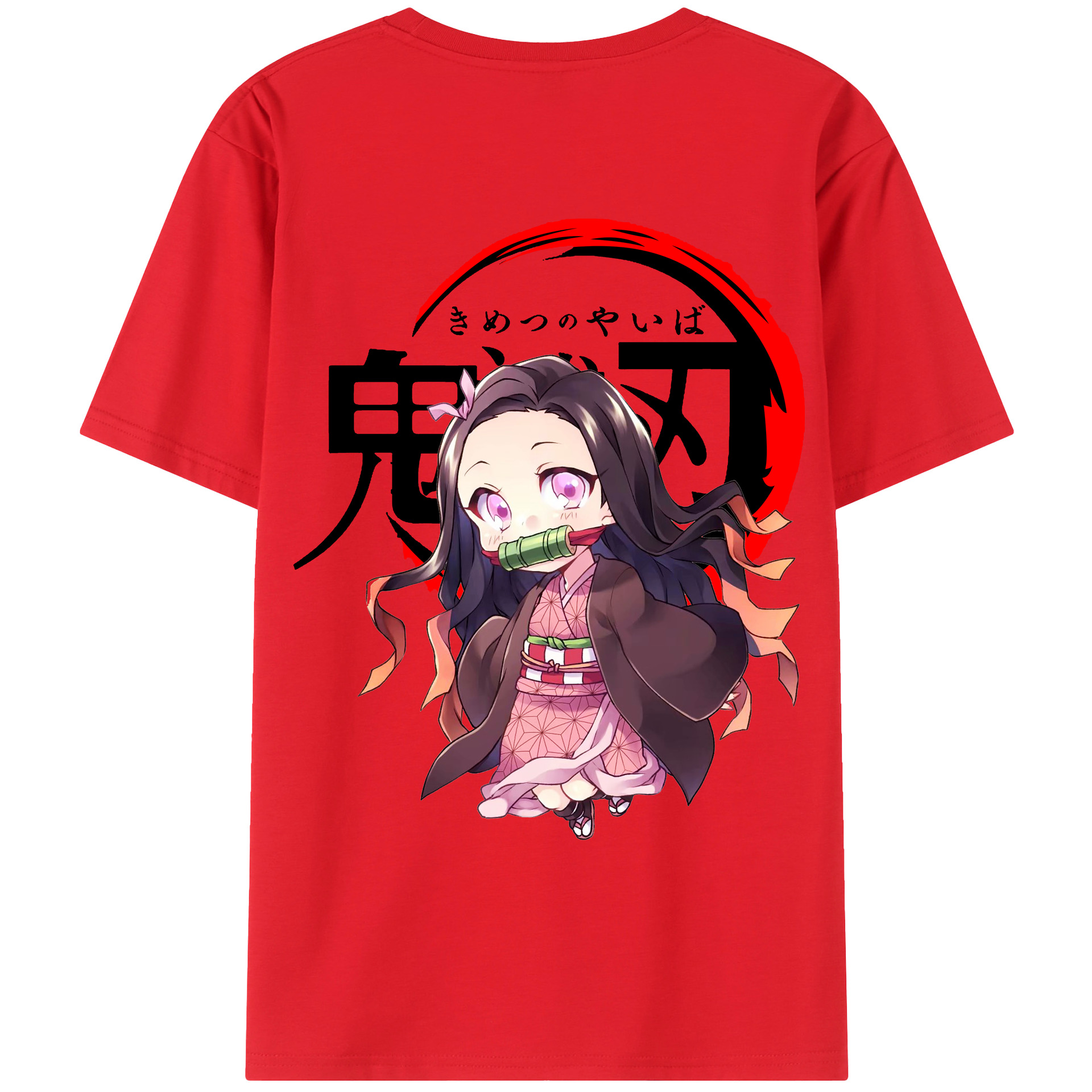 （画像用） 鬼滅の刃（きめつのやいば）竈門 禰󠄀豆子／かまど ねずこ Kamado Nezuko 綿100％ メンズ半袖Tシャツ（バックプリント） 通気性