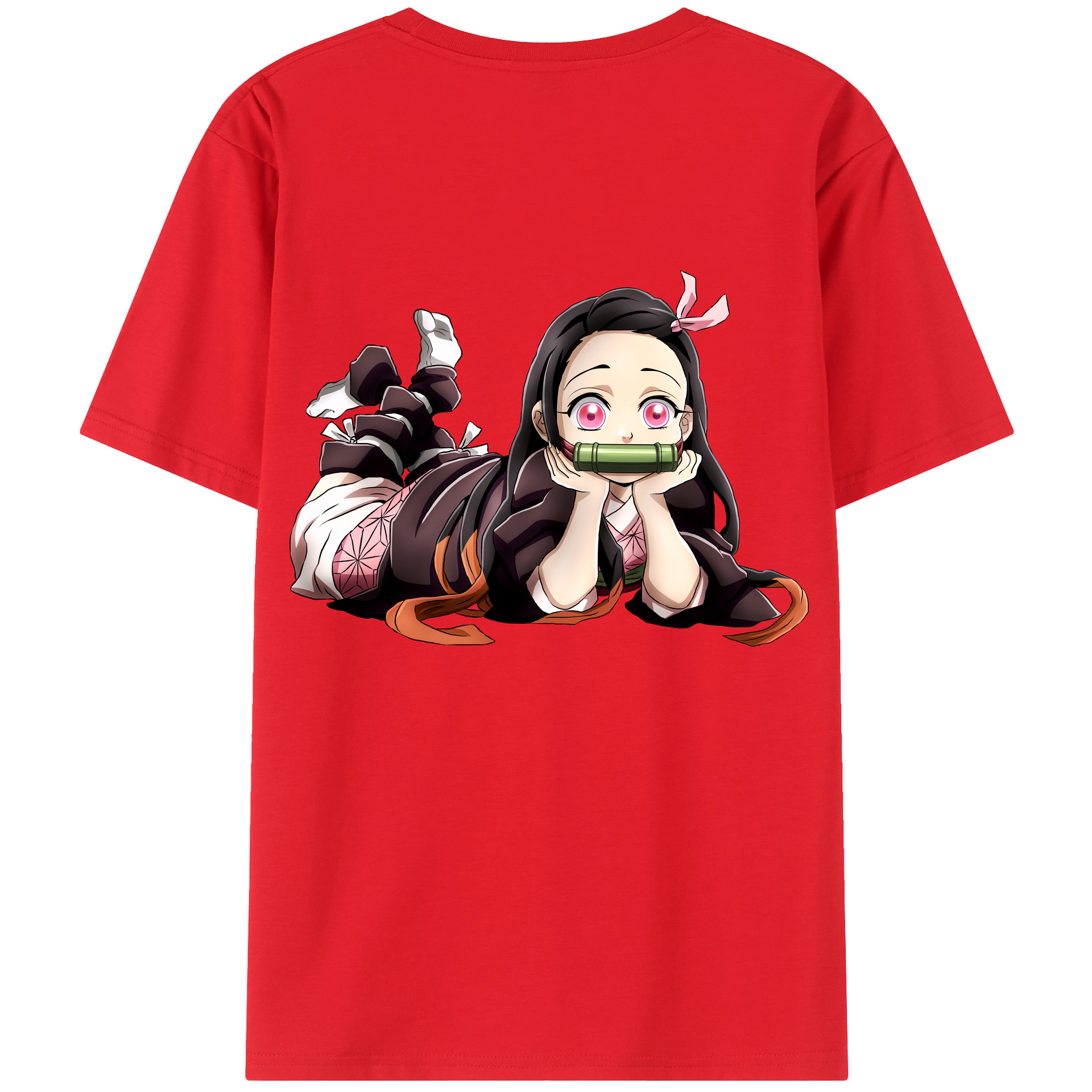 （画像用） 鬼滅の刃（きめつのやいば）竈門 禰󠄀豆子／かまど ねずこ Kamado Nezuko 綿100％ メンズ半袖Tシャツ（バックプリント） 通気性