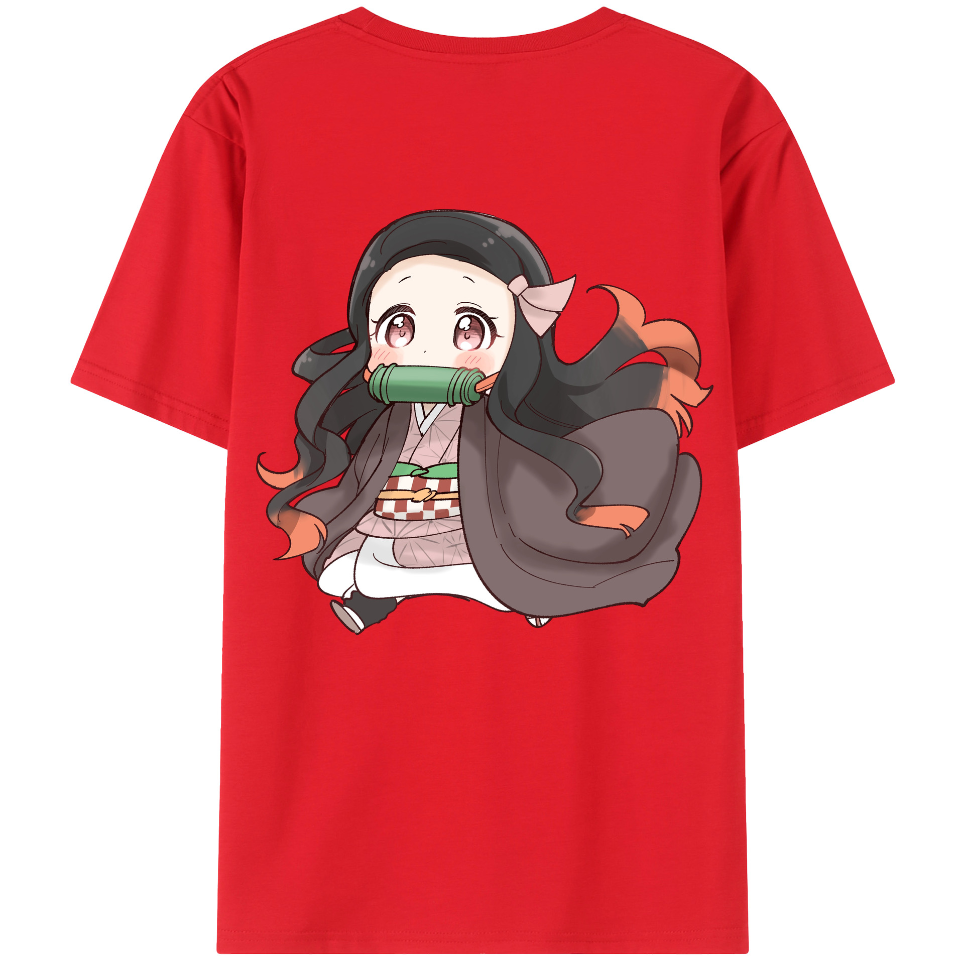 （画像用） 鬼滅の刃（きめつのやいば）竈門 禰󠄀豆子／かまど ねずこ Kamado Nezuko 綿100％ メンズ半袖Tシャツ（バックプリント） 通気性