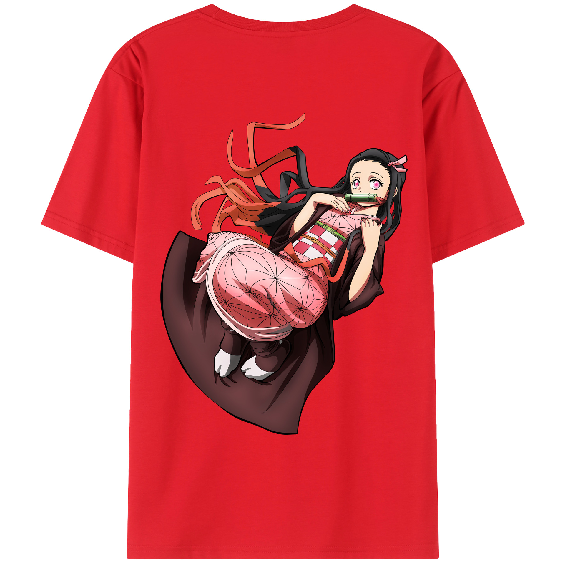 （画像用） 鬼滅の刃（きめつのやいば）竈門 禰󠄀豆子／かまど ねずこ Kamado Nezuko 綿100％ メンズ半袖Tシャツ（バックプリント） 通気性