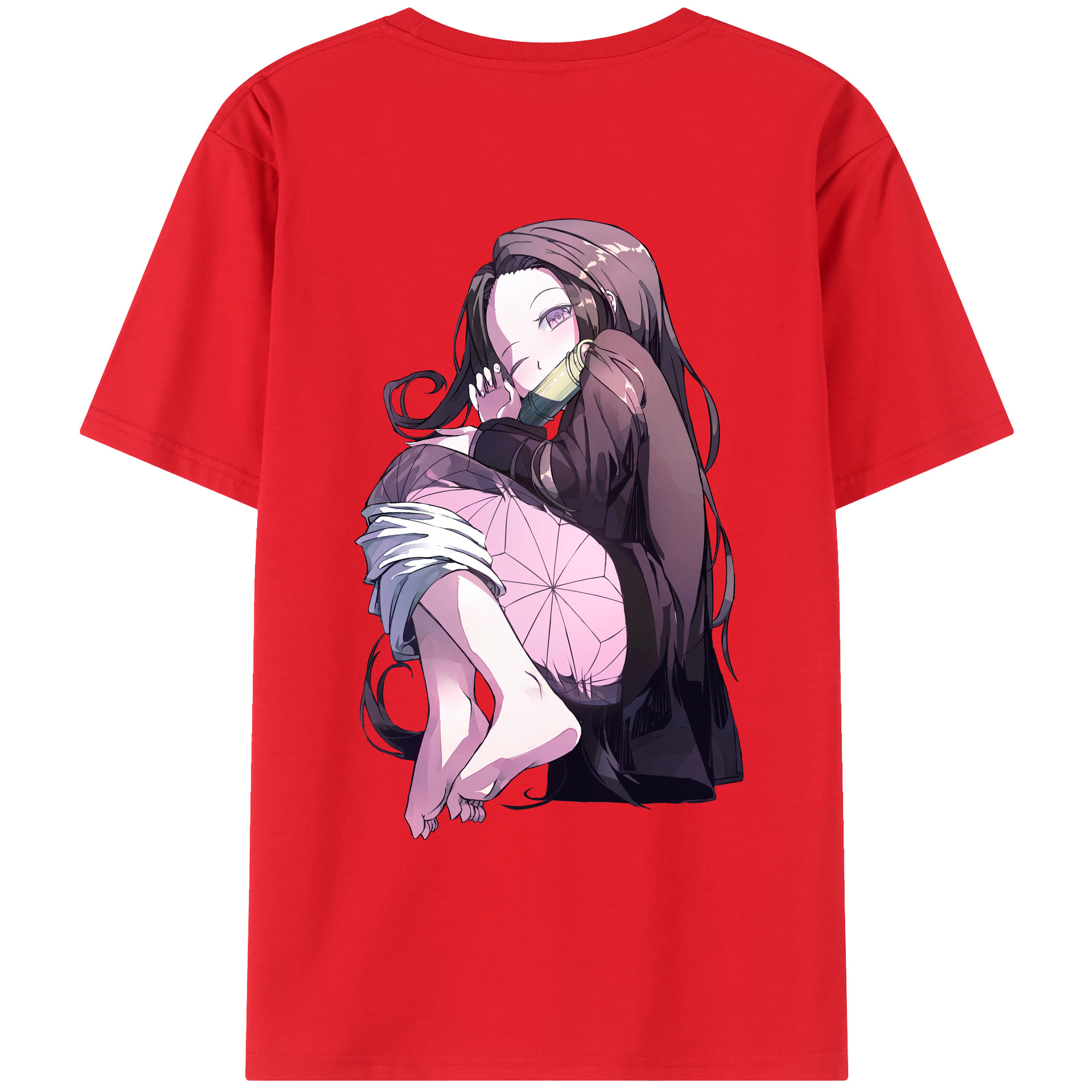 （画像用） 鬼滅の刃（きめつのやいば）竈門 禰󠄀豆子／かまど ねずこ Kamado Nezuko 綿100％ メンズ半袖Tシャツ（バックプリント） 通気性