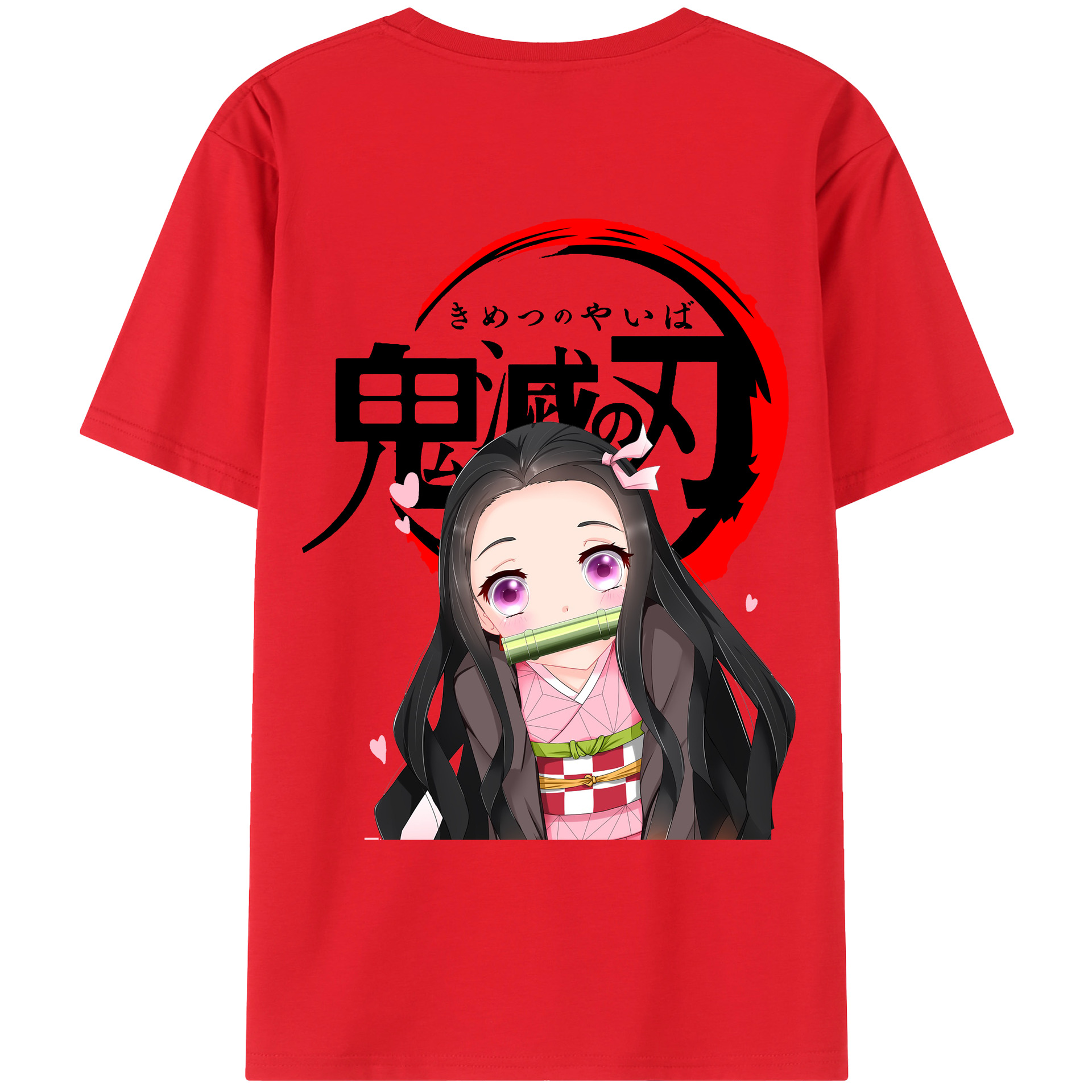 （画像用） 鬼滅の刃（きめつのやいば）竈門 禰󠄀豆子／かまど ねずこ Kamado Nezuko 綿100％ メンズ半袖Tシャツ（バックプリント） 通気性