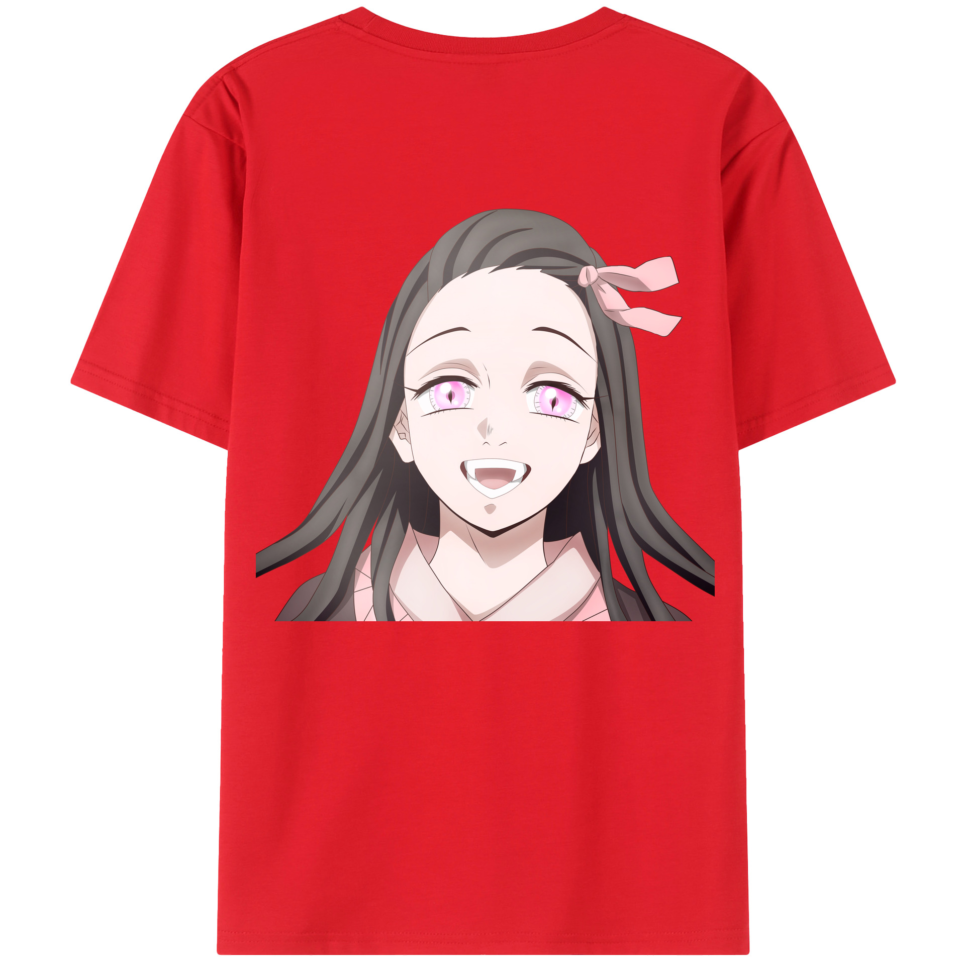 （画像用） 鬼滅の刃（きめつのやいば）竈門 禰󠄀豆子／かまど ねずこ Kamado Nezuko 綿100％ メンズ半袖Tシャツ（バックプリント） 通気性