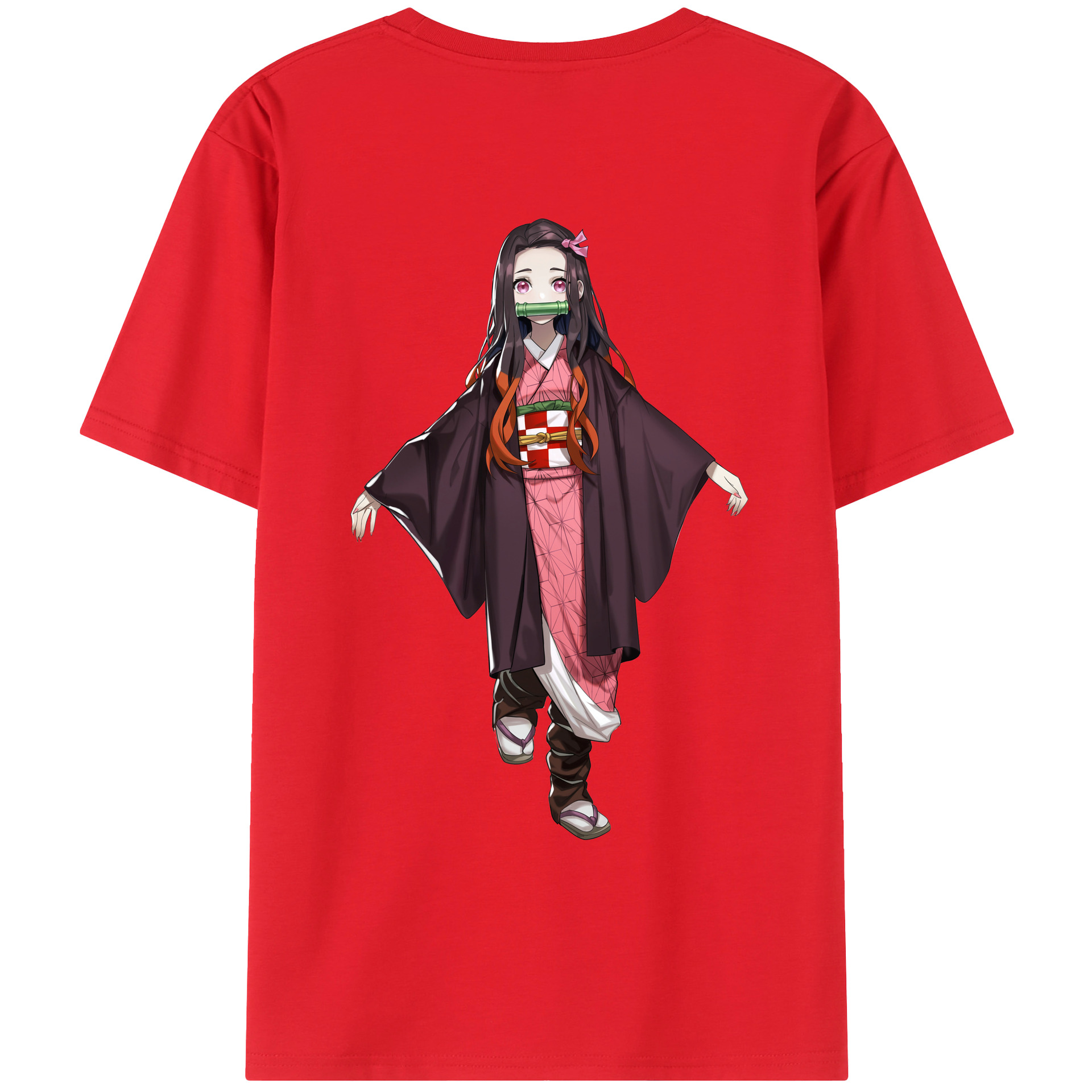 （画像用） 鬼滅の刃（きめつのやいば）竈門 禰󠄀豆子／かまど ねずこ Kamado Nezuko 綿100％ メンズ半袖Tシャツ（バックプリント） 通気性