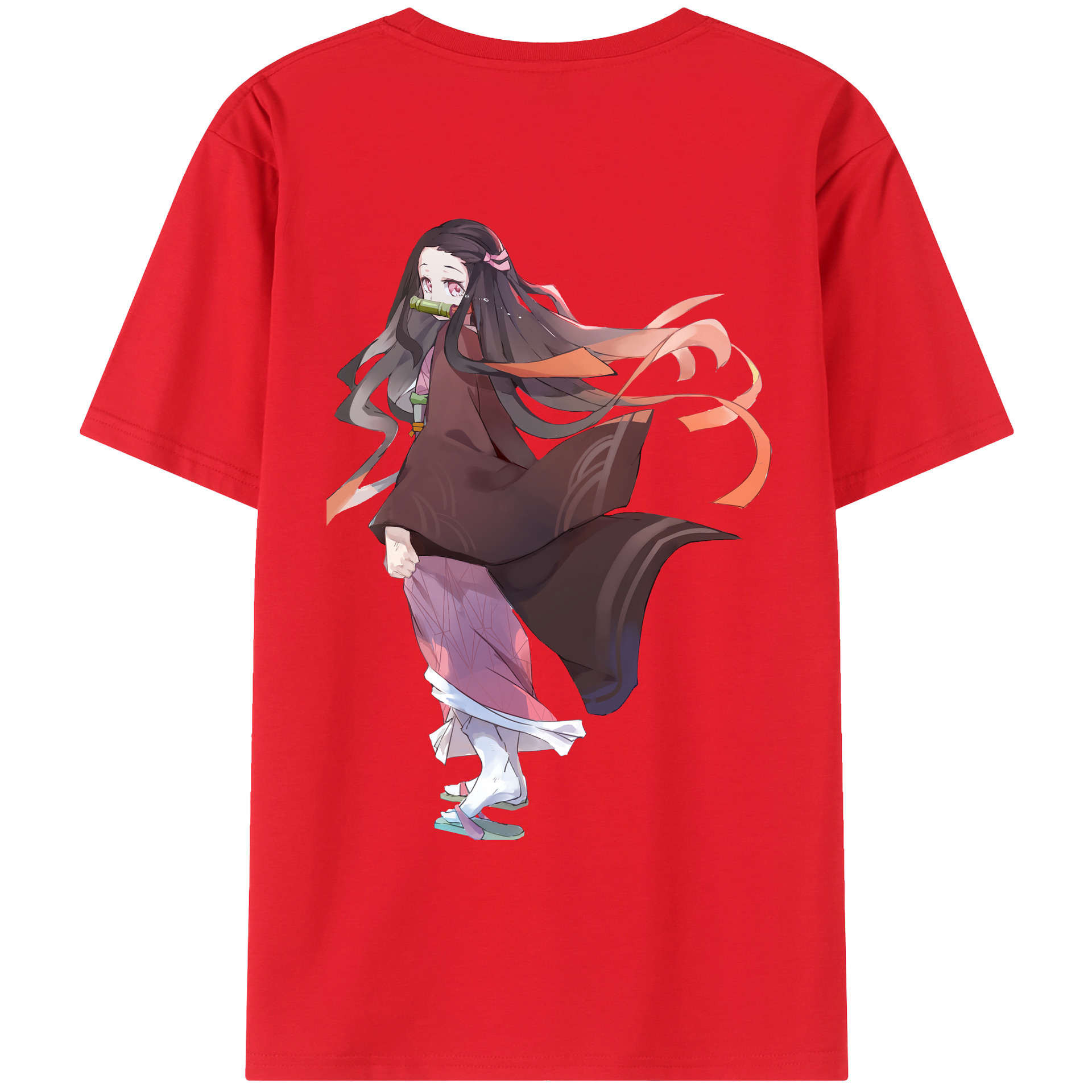 （画像用） 鬼滅の刃（きめつのやいば）竈門 禰󠄀豆子／かまど ねずこ Kamado Nezuko 綿100％ メンズ半袖Tシャツ（バックプリント） 通気性