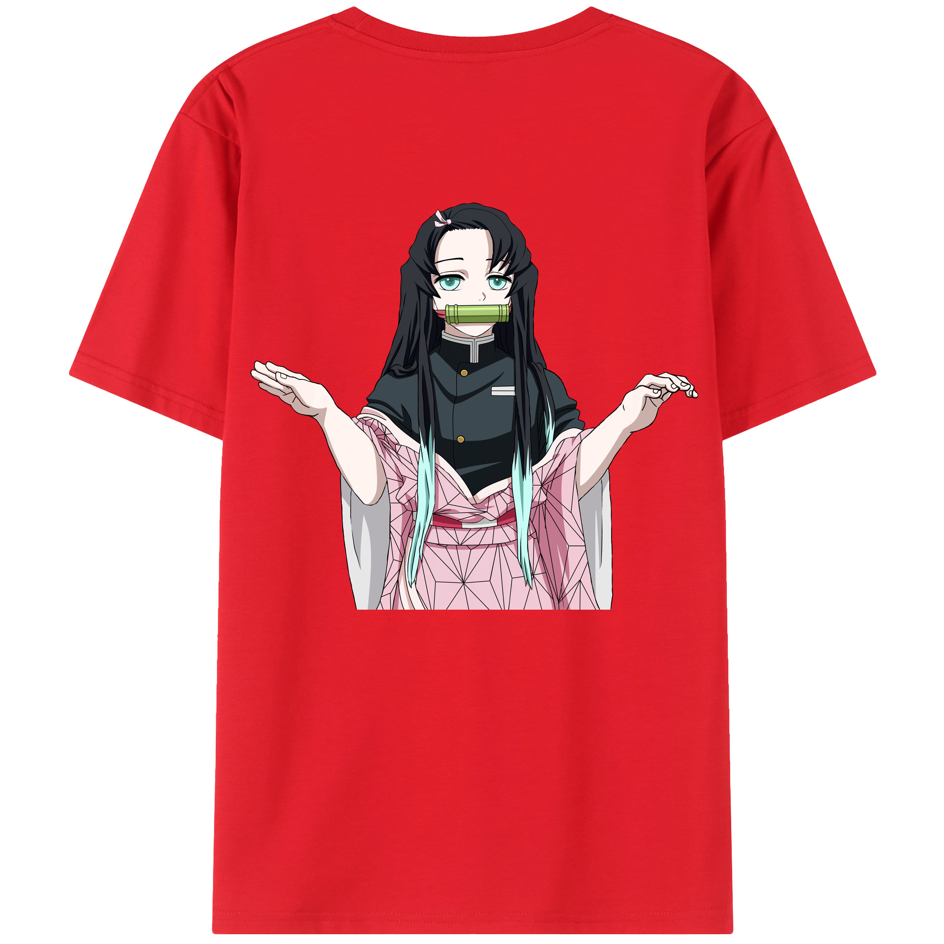 （画像用） 鬼滅の刃（きめつのやいば）竈門 禰󠄀豆子／かまど ねずこ Kamado Nezuko 綿100％ メンズ半袖Tシャツ（バックプリント） 通気性