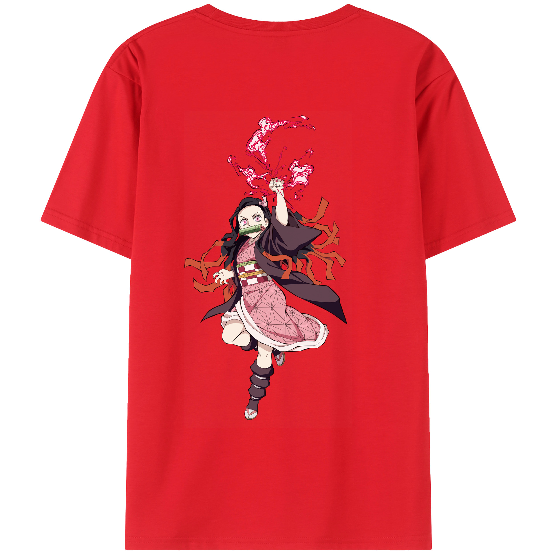 （画像用） 鬼滅の刃（きめつのやいば）竈門 禰󠄀豆子／かまど ねずこ Kamado Nezuko 綿100％ メンズ半袖Tシャツ（バックプリント） 通気性