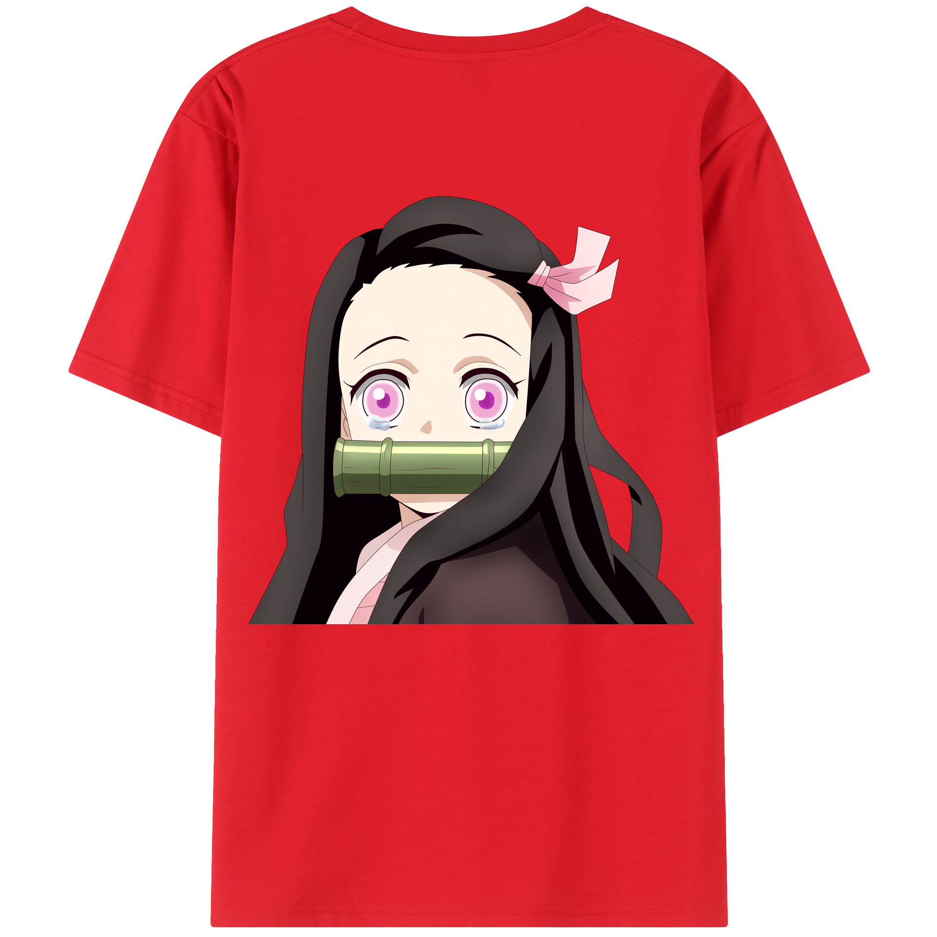 （画像用） 鬼滅の刃（きめつのやいば）竈門 禰󠄀豆子／かまど ねずこ Kamado Nezuko 綿100％ メンズ半袖Tシャツ（バックプリント） 通気性