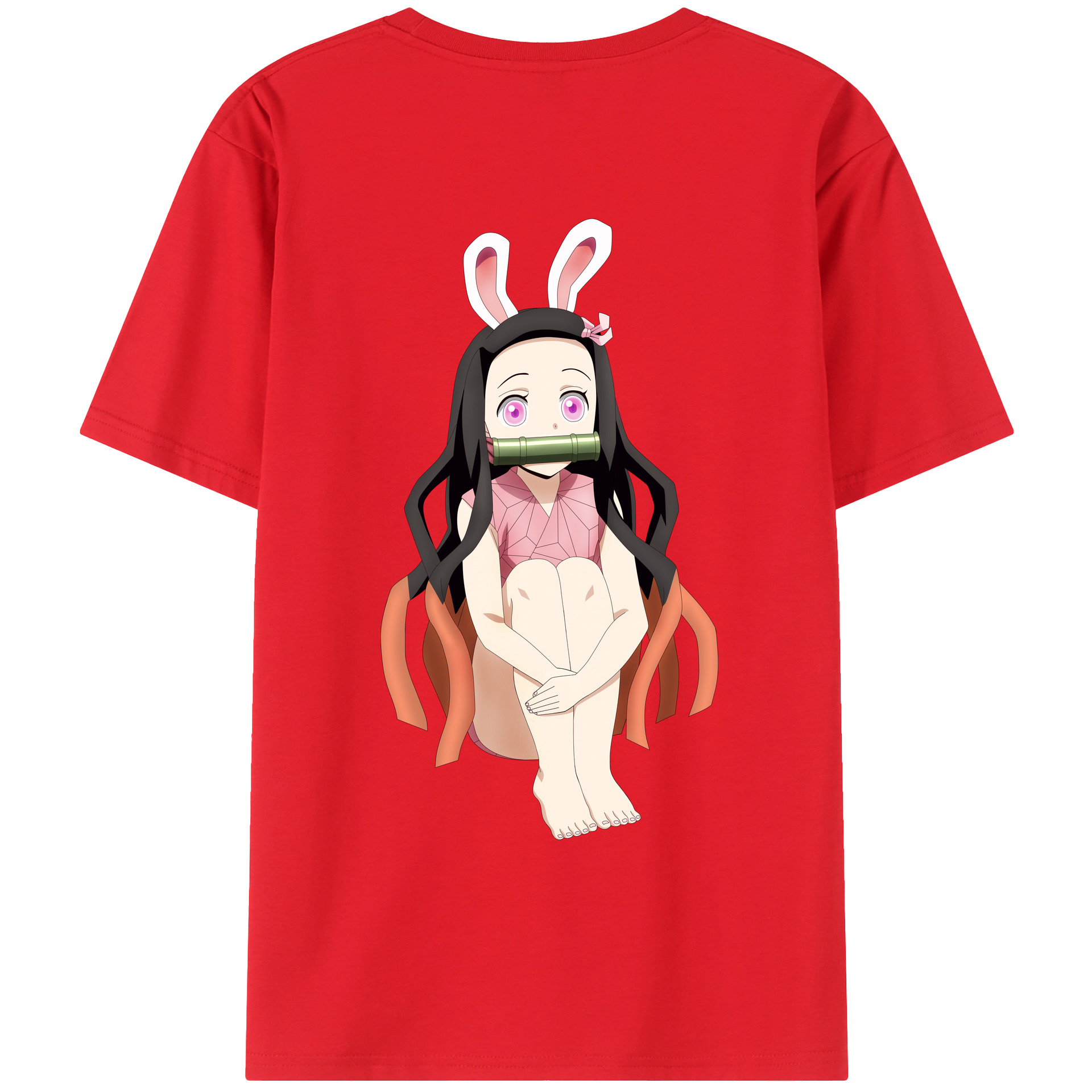 （画像用） 鬼滅の刃（きめつのやいば）竈門 禰󠄀豆子／かまど ねずこ Kamado Nezuko 綿100％ メンズ半袖Tシャツ（バックプリント） 通気性