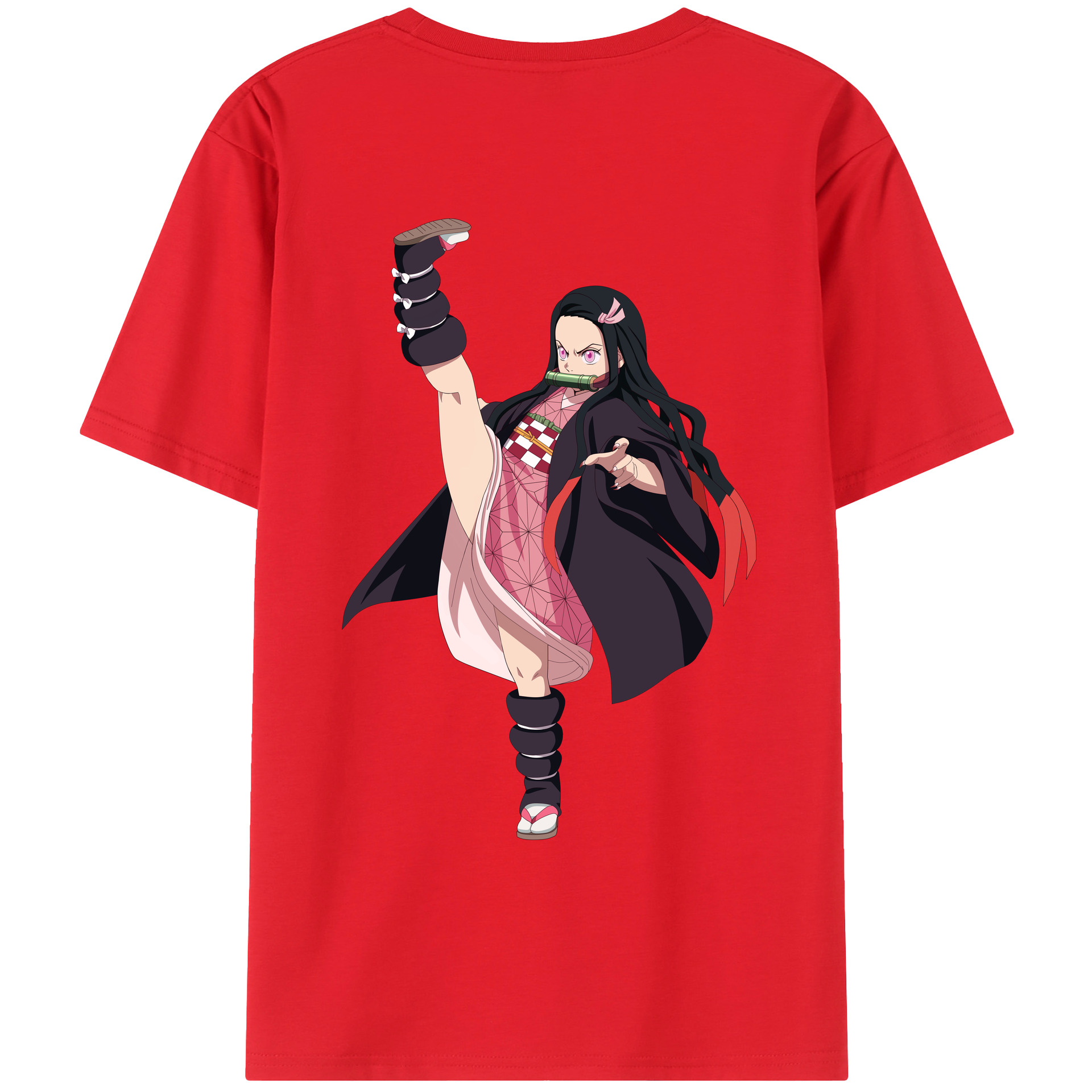 （画像用） 鬼滅の刃（きめつのやいば）竈門 禰󠄀豆子／かまど ねずこ Kamado Nezuko 綿100％ メンズ半袖Tシャツ（バックプリント） 通気性