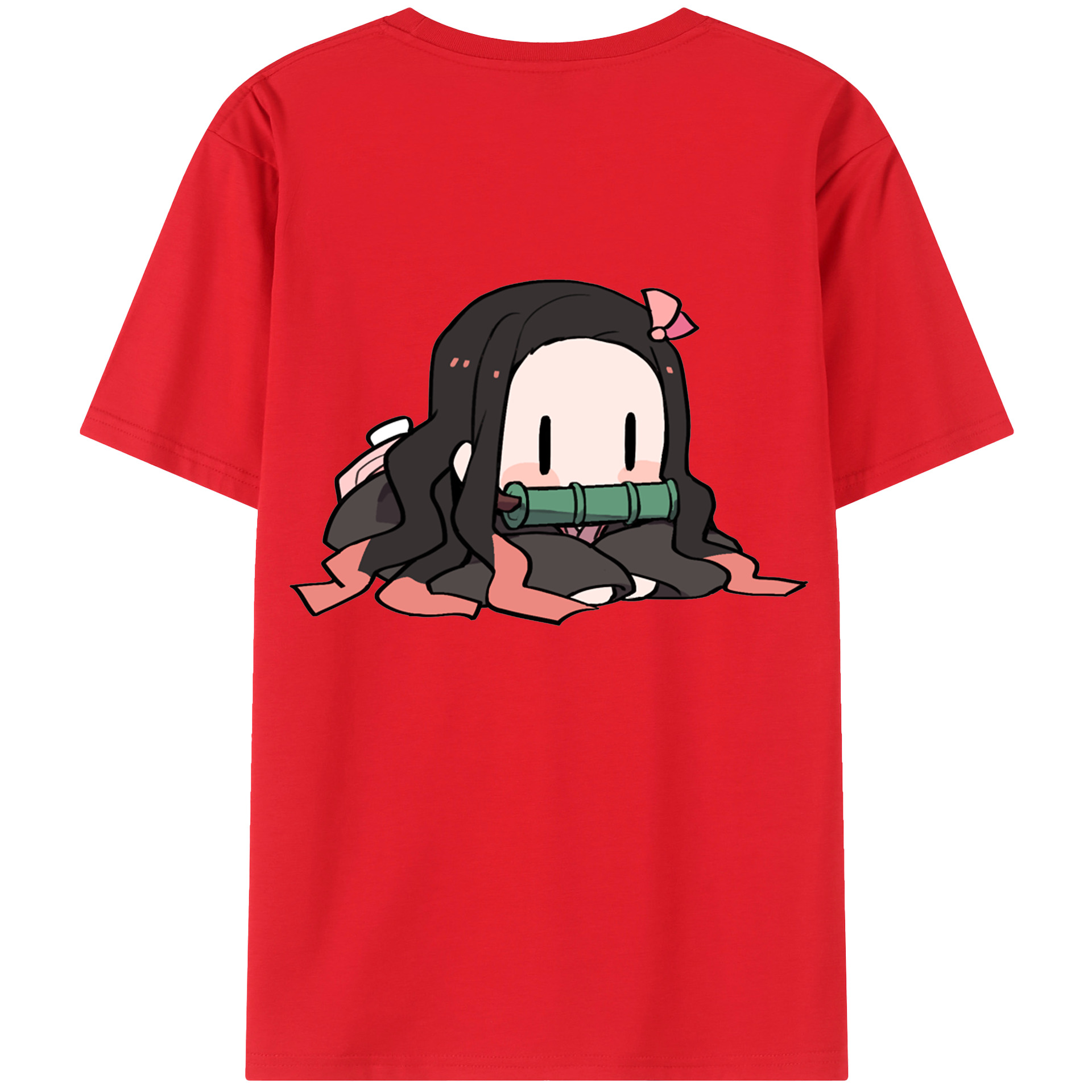 （画像用） 鬼滅の刃（きめつのやいば）竈門 禰󠄀豆子／かまど ねずこ Kamado Nezuko 綿100％ メンズ半袖Tシャツ（バックプリント） 通気性
