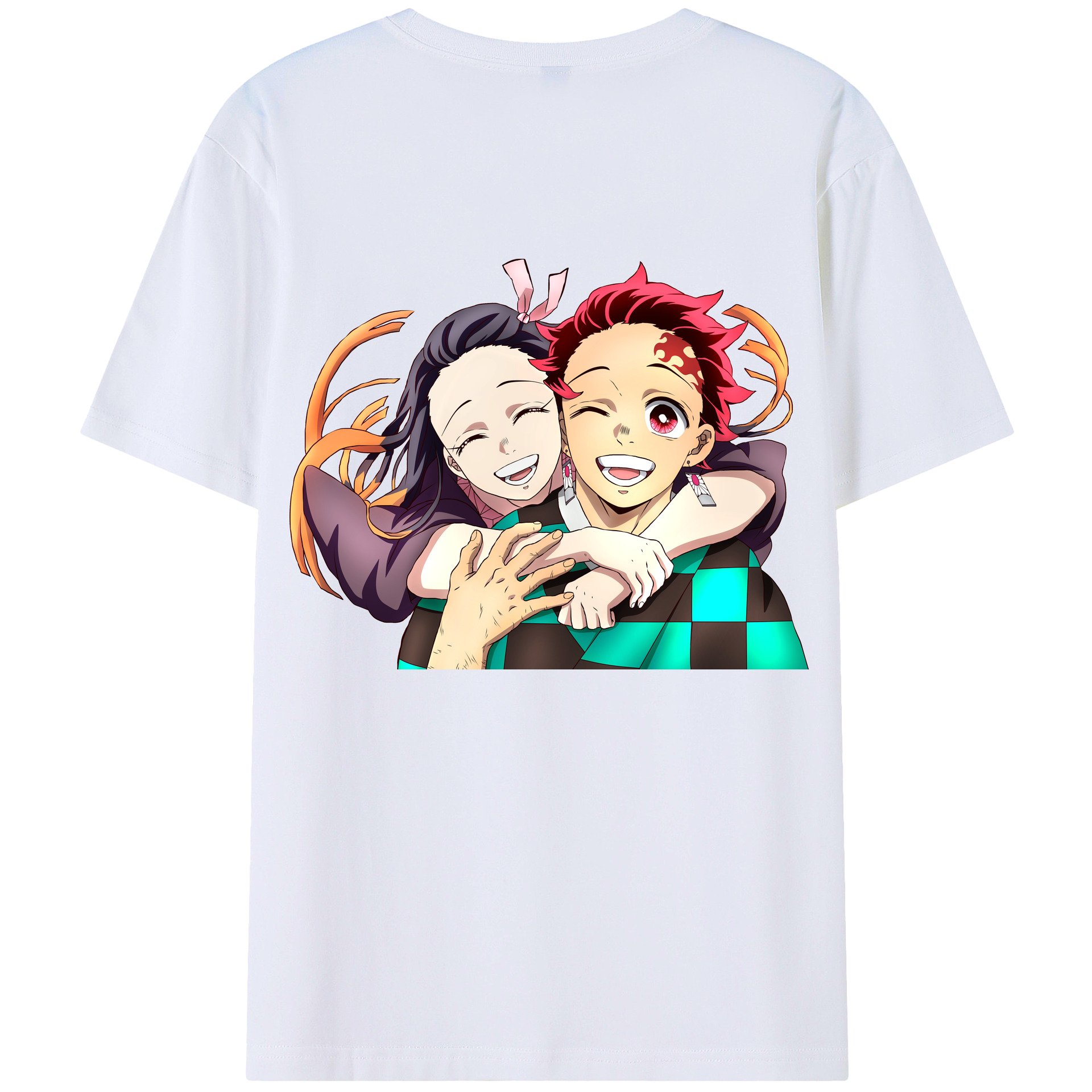 （画像用） 鬼滅の刃（きめつのやいば）竈門 禰󠄀豆子／かまど ねずこ Kamado Nezuko 綿100％ メンズ半袖Tシャツ（バックプリント） 通気性