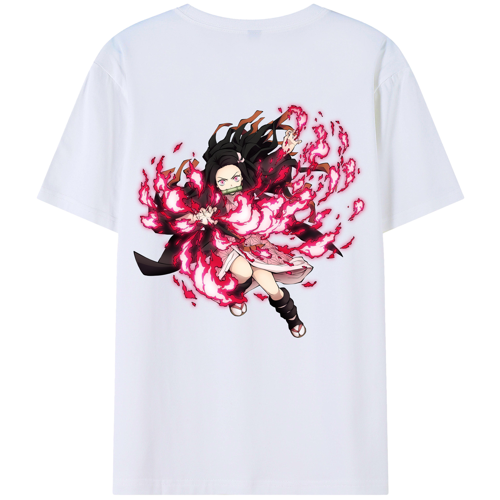 （画像用） 鬼滅の刃（きめつのやいば）竈門 禰󠄀豆子／かまど ねずこ Kamado Nezuko 綿100％ メンズ半袖Tシャツ（バックプリント） 通気性