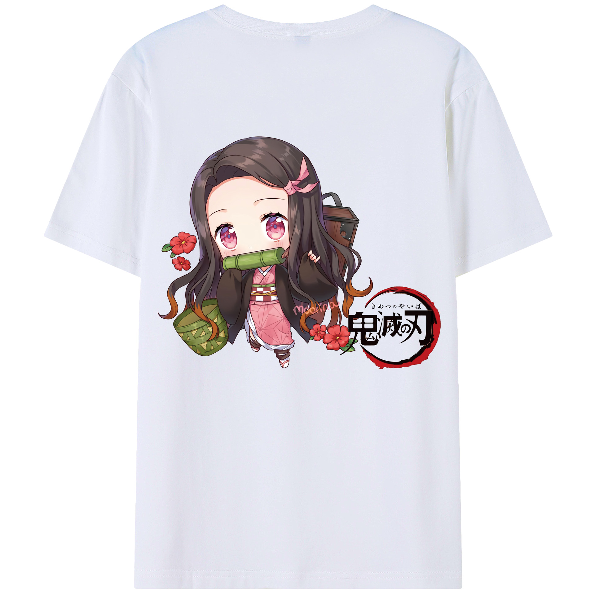 （画像用） 鬼滅の刃（きめつのやいば）竈門 禰󠄀豆子／かまど ねずこ Kamado Nezuko 綿100％ メンズ半袖Tシャツ（バックプリント） 通気性