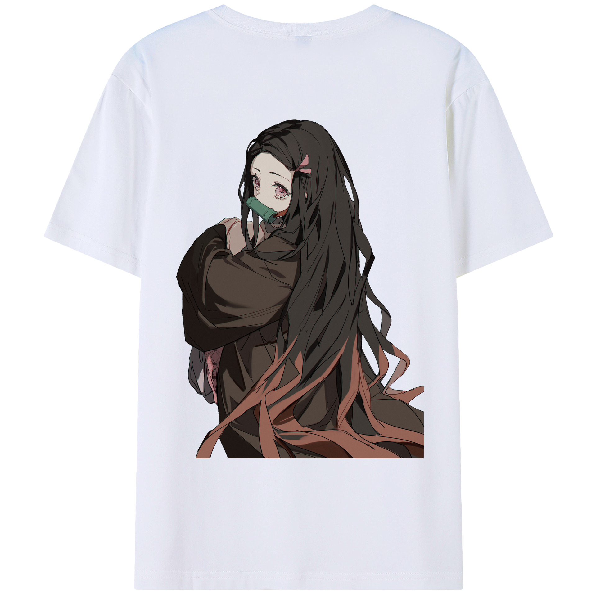 （画像用） 鬼滅の刃（きめつのやいば）竈門 禰󠄀豆子／かまど ねずこ Kamado Nezuko 綿100％ メンズ半袖Tシャツ（バックプリント） 通気性