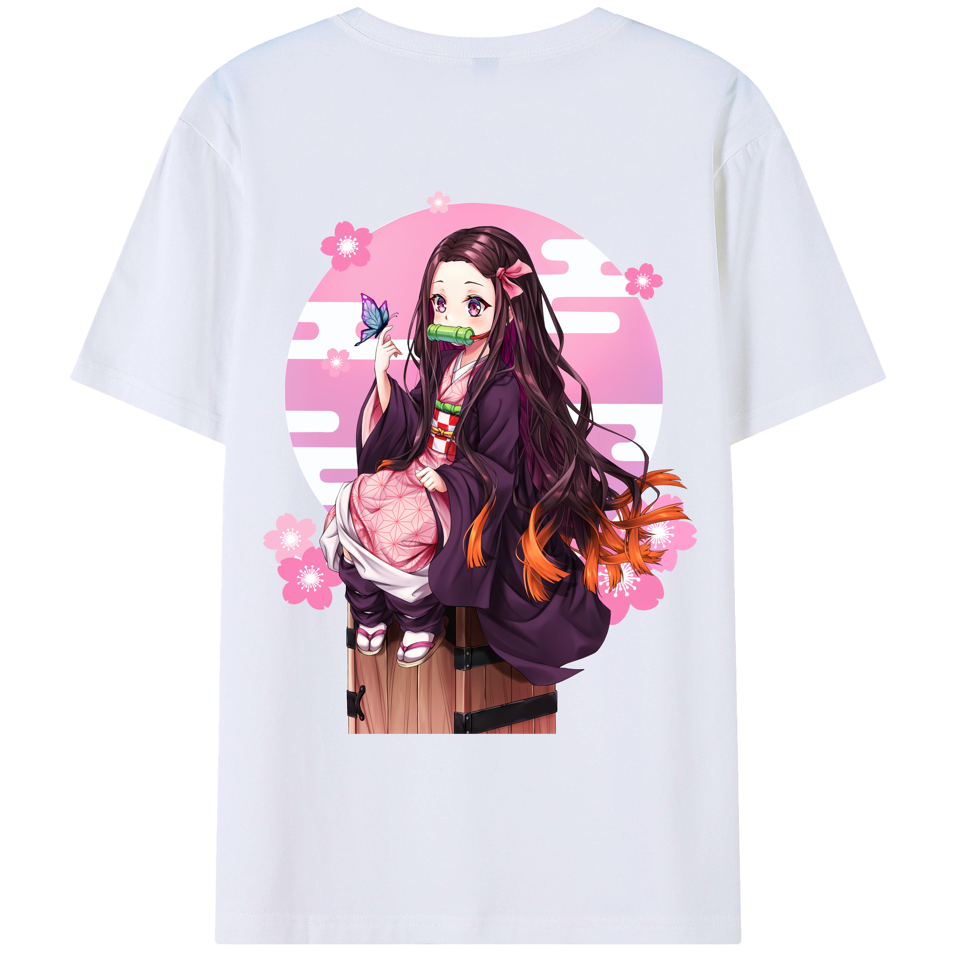 （画像用） 鬼滅の刃（きめつのやいば）竈門 禰󠄀豆子／かまど ねずこ Kamado Nezuko 綿100％ メンズ半袖Tシャツ（バックプリント） 通気性
