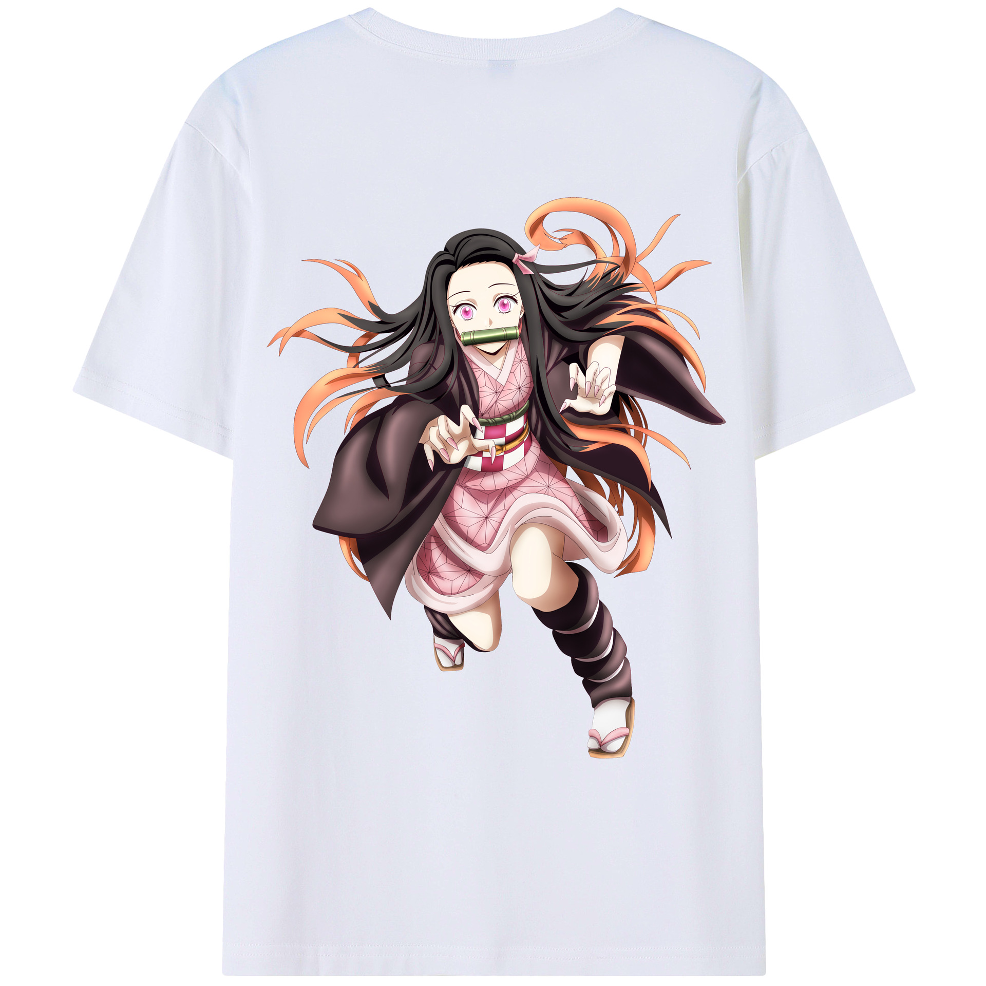 （画像用） 鬼滅の刃（きめつのやいば）竈門 禰󠄀豆子／かまど ねずこ Kamado Nezuko 綿100％ メンズ半袖Tシャツ（バックプリント） 通気性