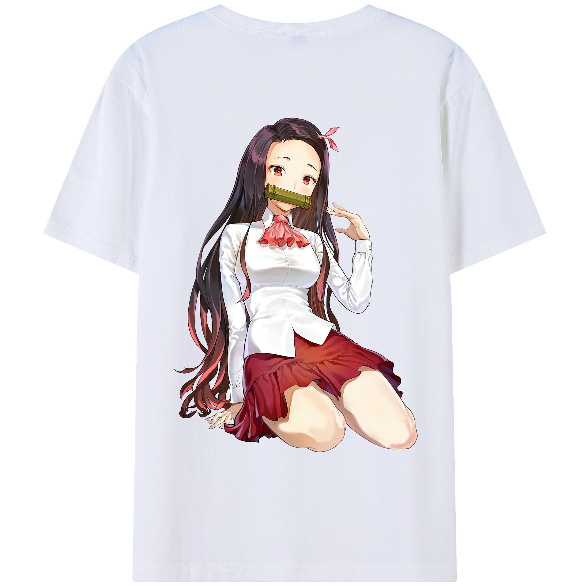 （画像用） 鬼滅の刃（きめつのやいば）竈門 禰󠄀豆子／かまど ねずこ Kamado Nezuko 綿100％ メンズ半袖Tシャツ（バックプリント） 通気性