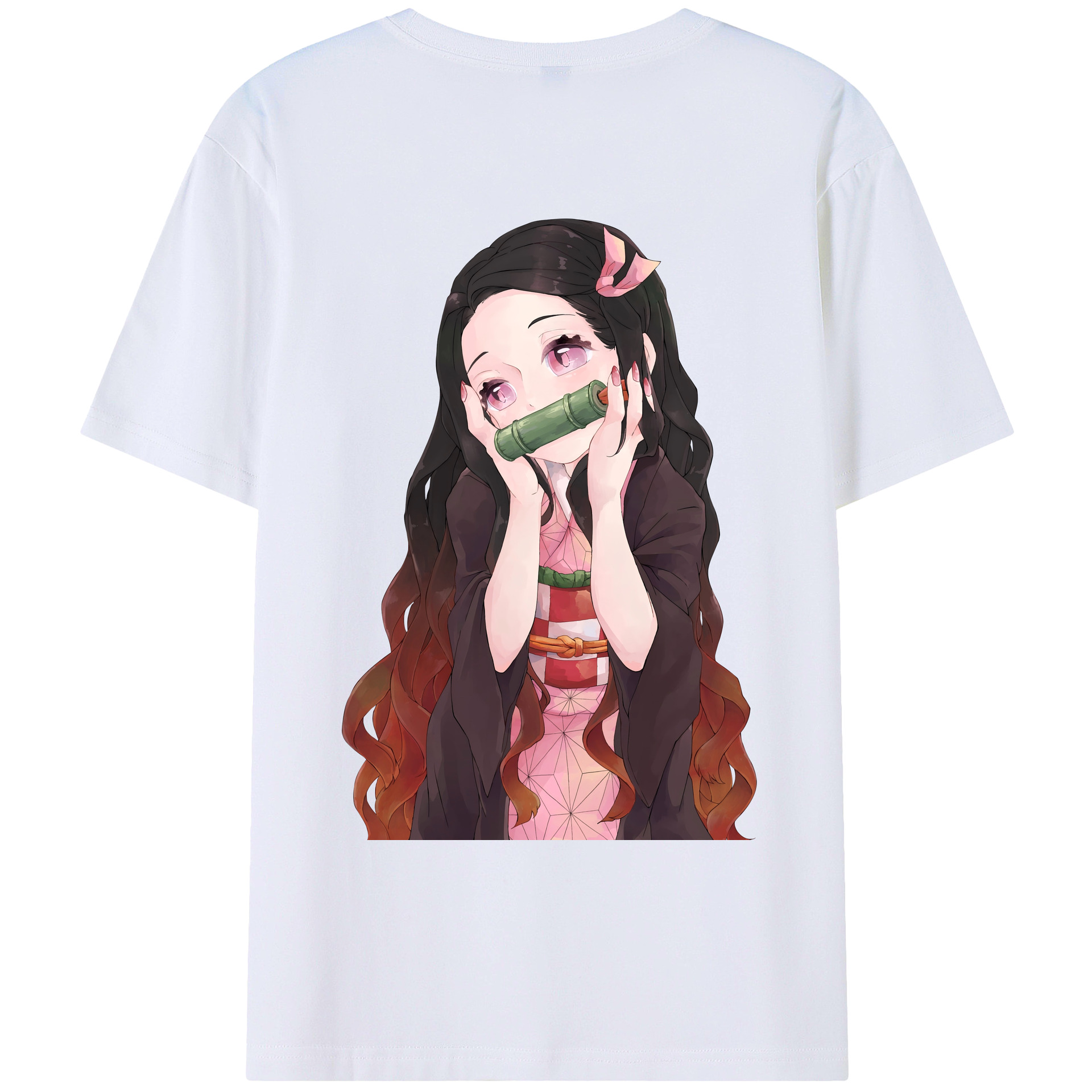 （画像用） 鬼滅の刃（きめつのやいば）竈門 禰󠄀豆子／かまど ねずこ Kamado Nezuko 綿100％ メンズ半袖Tシャツ（バックプリント） 通気性