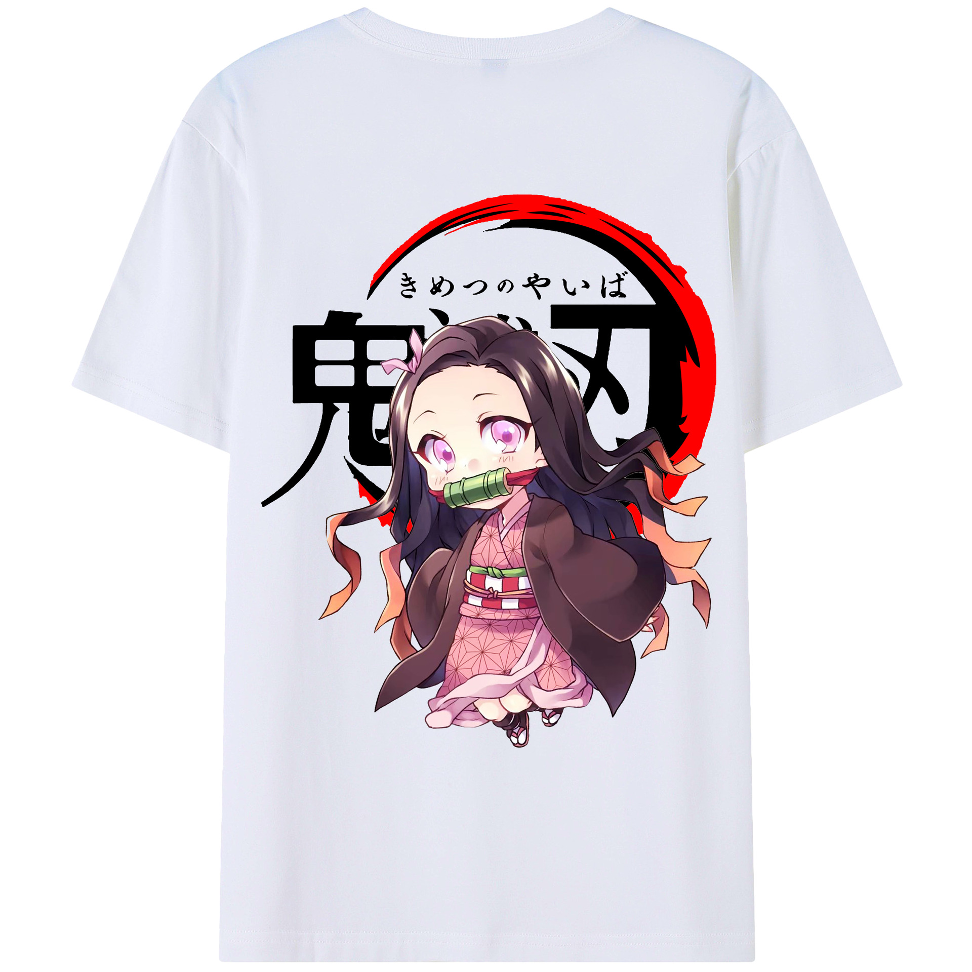 （画像用） 鬼滅の刃（きめつのやいば）竈門 禰󠄀豆子／かまど ねずこ Kamado Nezuko 綿100％ メンズ半袖Tシャツ（バックプリント） 通気性