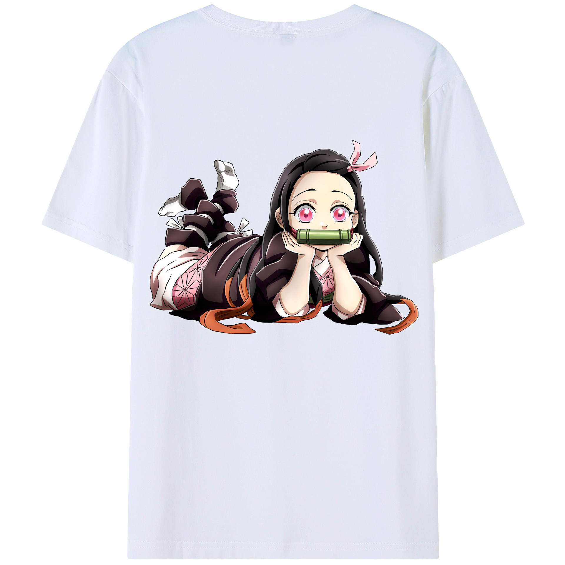 （画像用） 鬼滅の刃（きめつのやいば）竈門 禰󠄀豆子／かまど ねずこ Kamado Nezuko 綿100％ メンズ半袖Tシャツ（バックプリント） 通気性